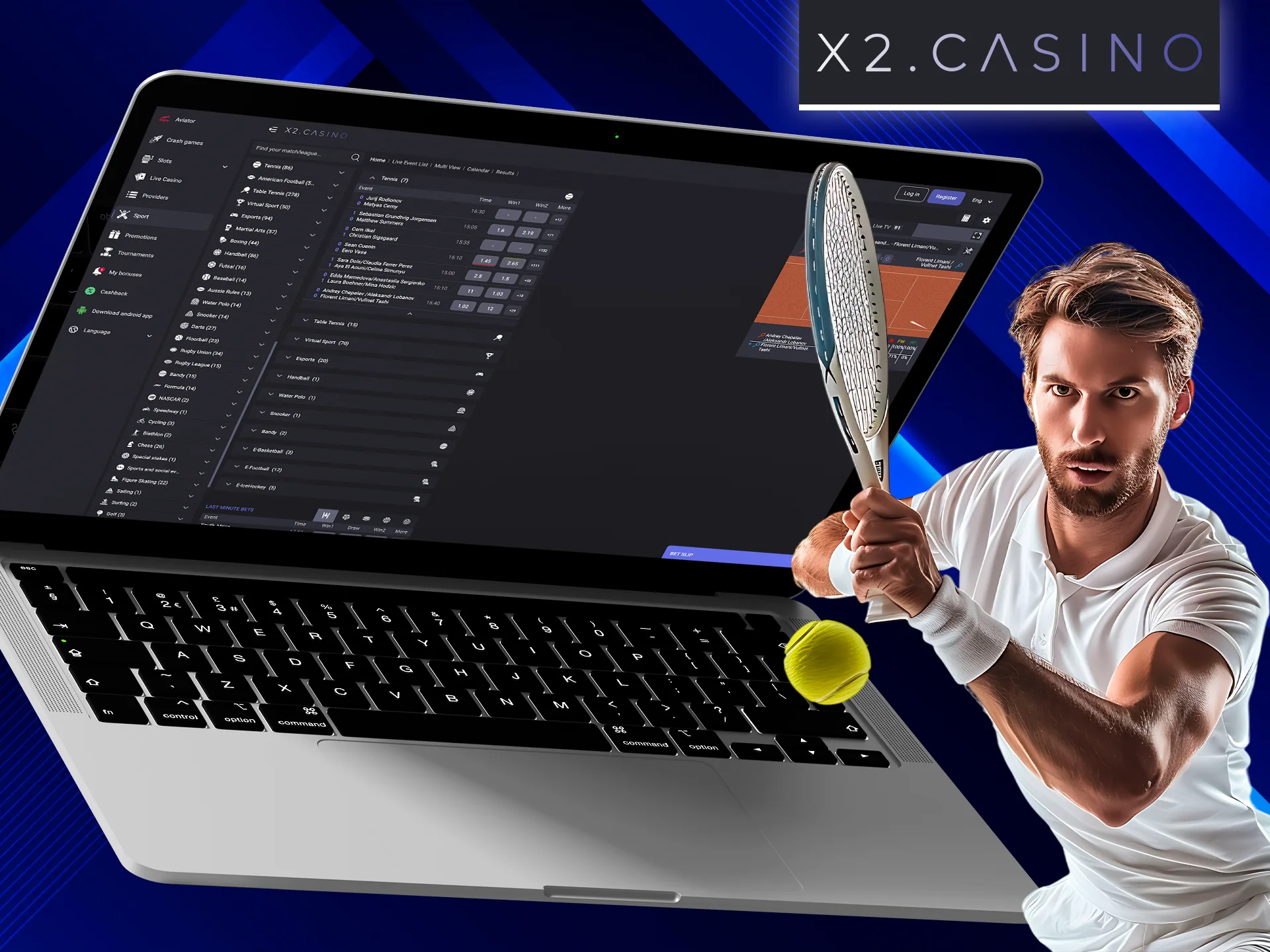 Choose the right tennis match to win at X2 Casino.