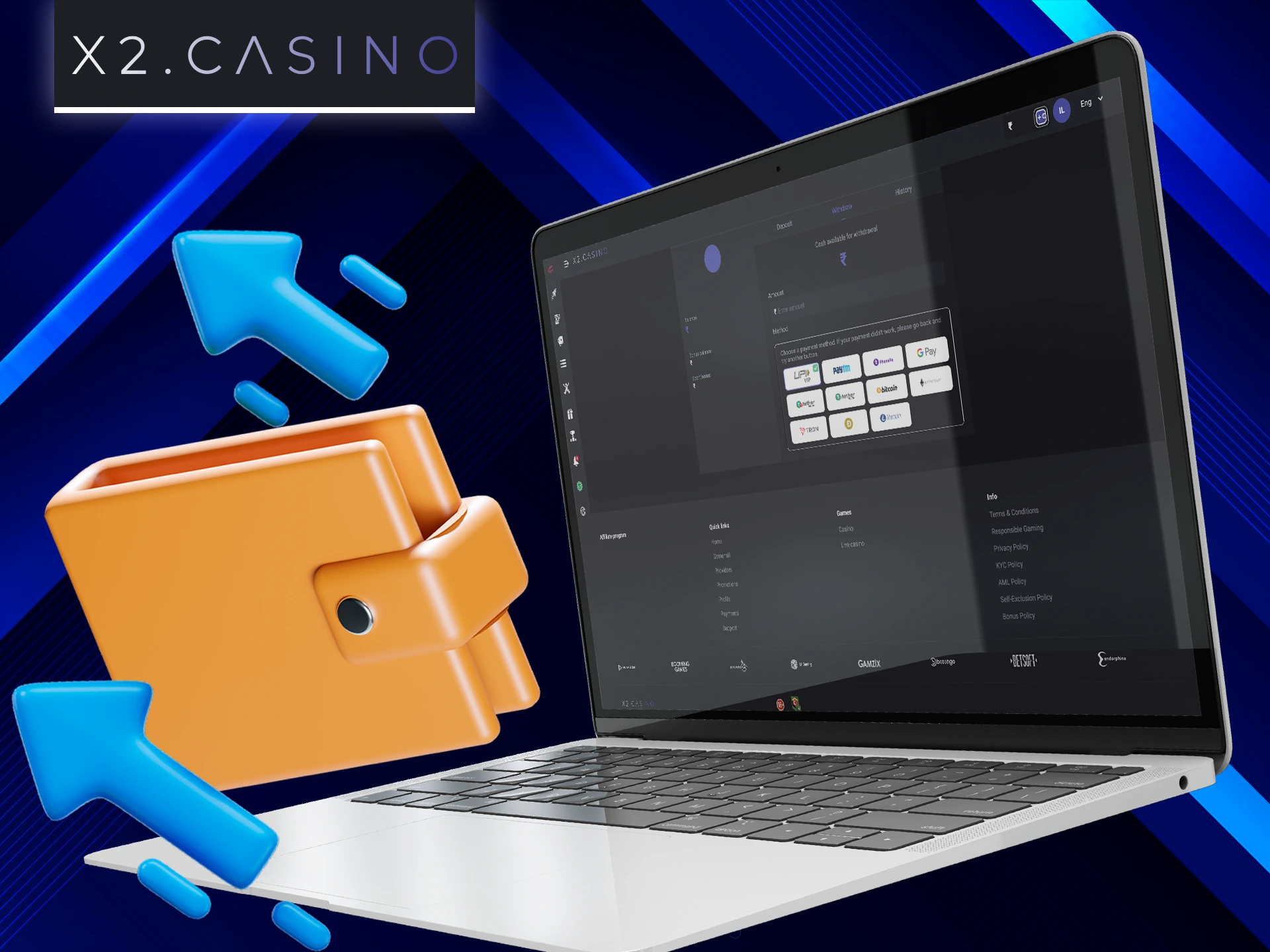 Use one of the methods for instant withdrawal from X2 Casino.