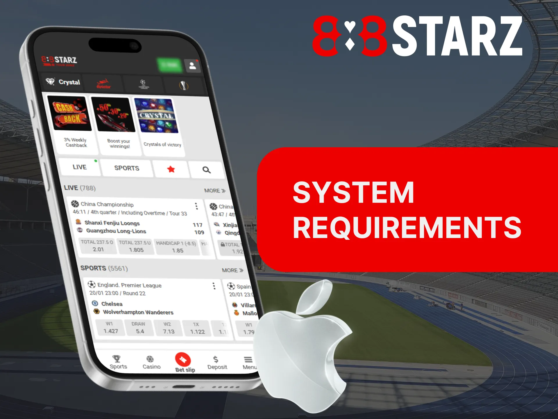 The specifications for the 888Starz iOS application.