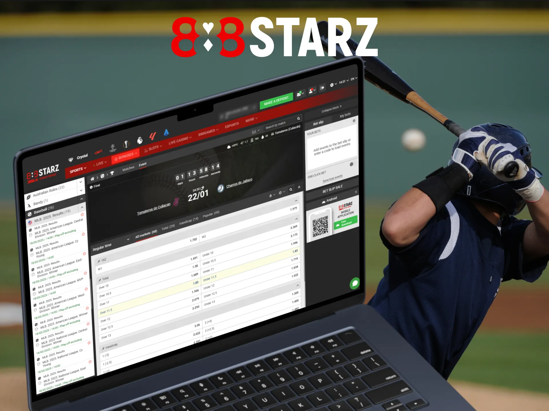 Place bets on baseball at 888Starz.