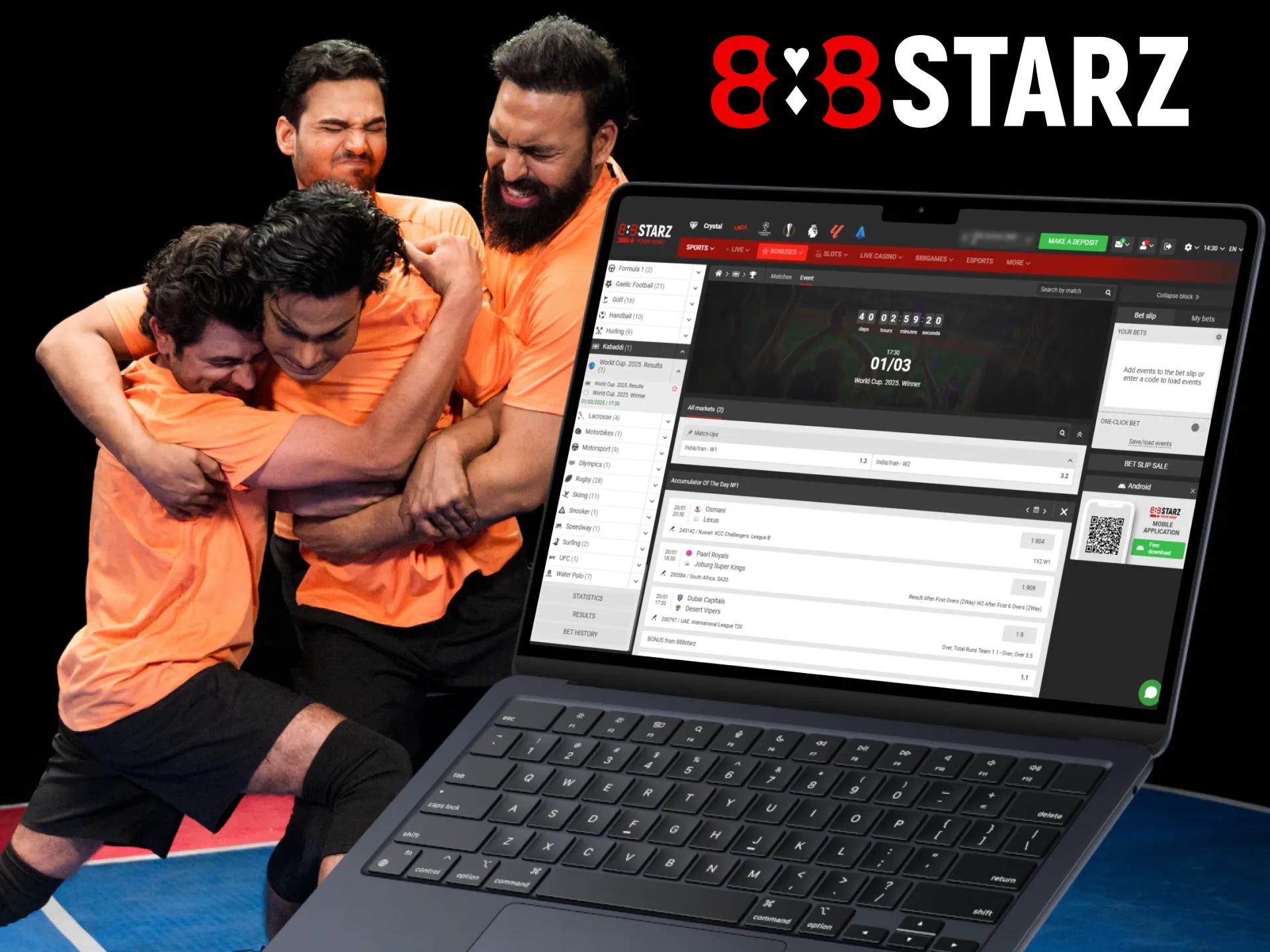 At 888Starz, you can bet on kabaddi matches.