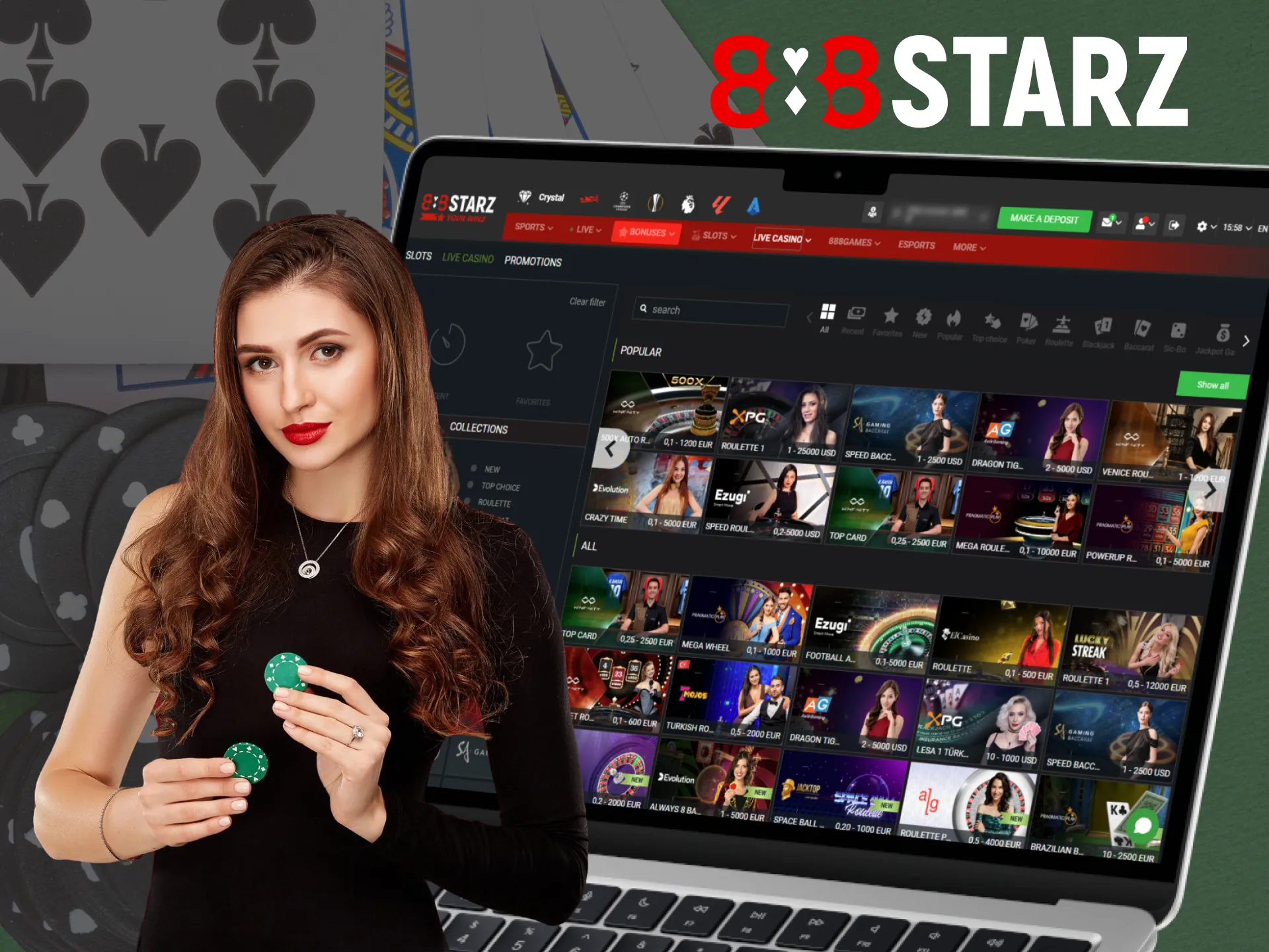 The Live Casino section at 888Starz is a popular choice among players.