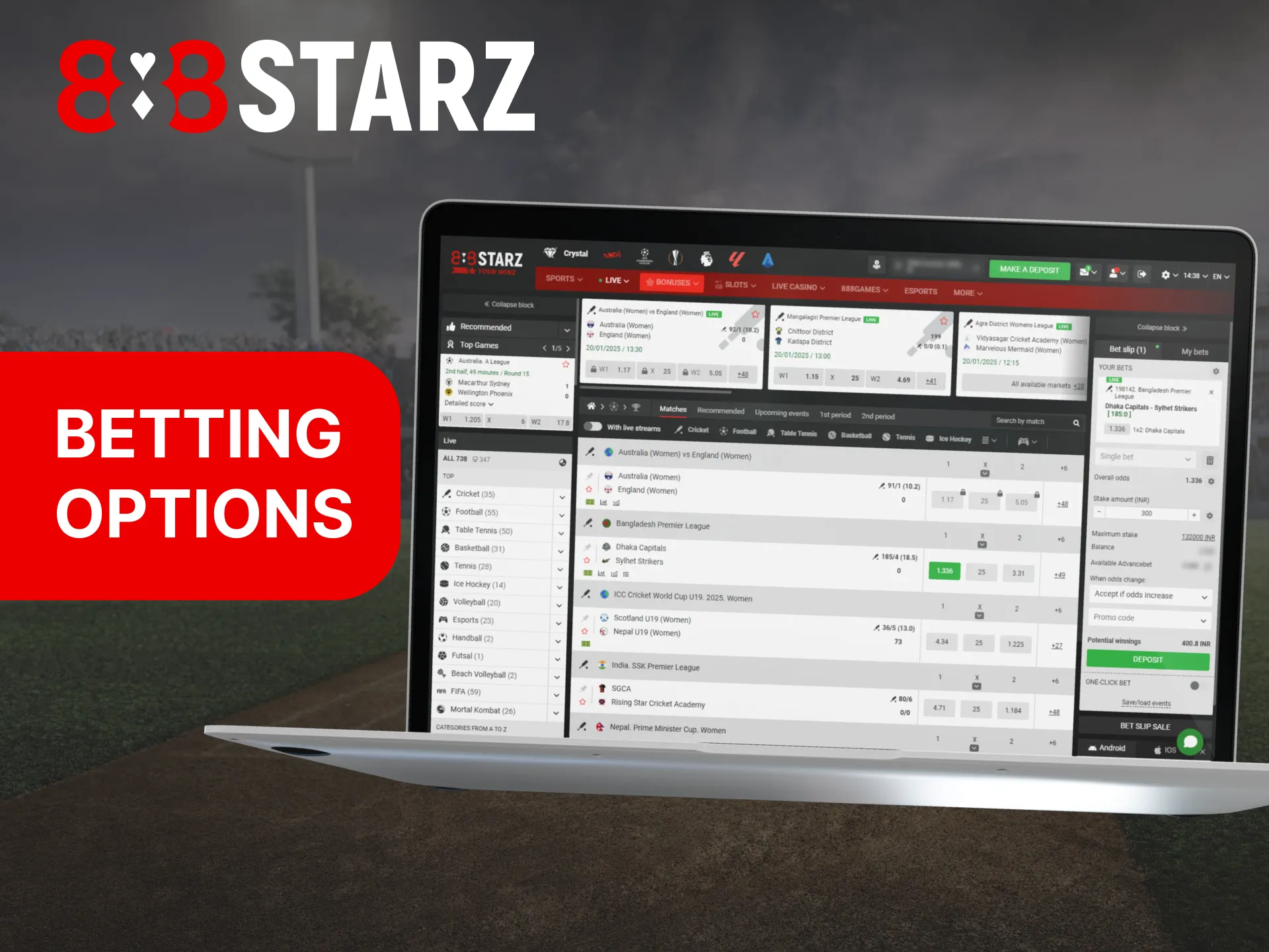 At 888Starz, there is a wide selection of popular betting options.