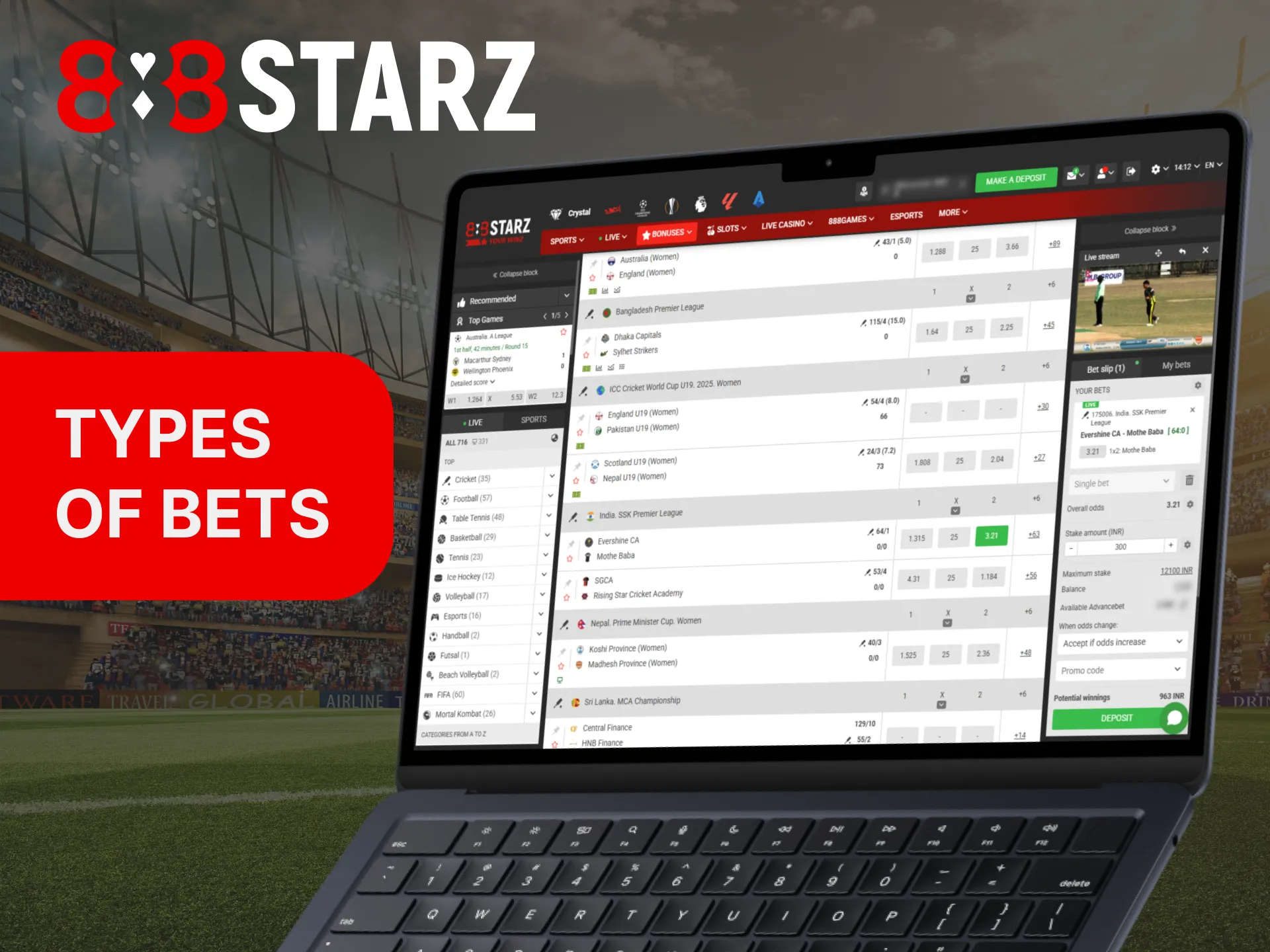 888Starz customers can choose from a variety of betting options.