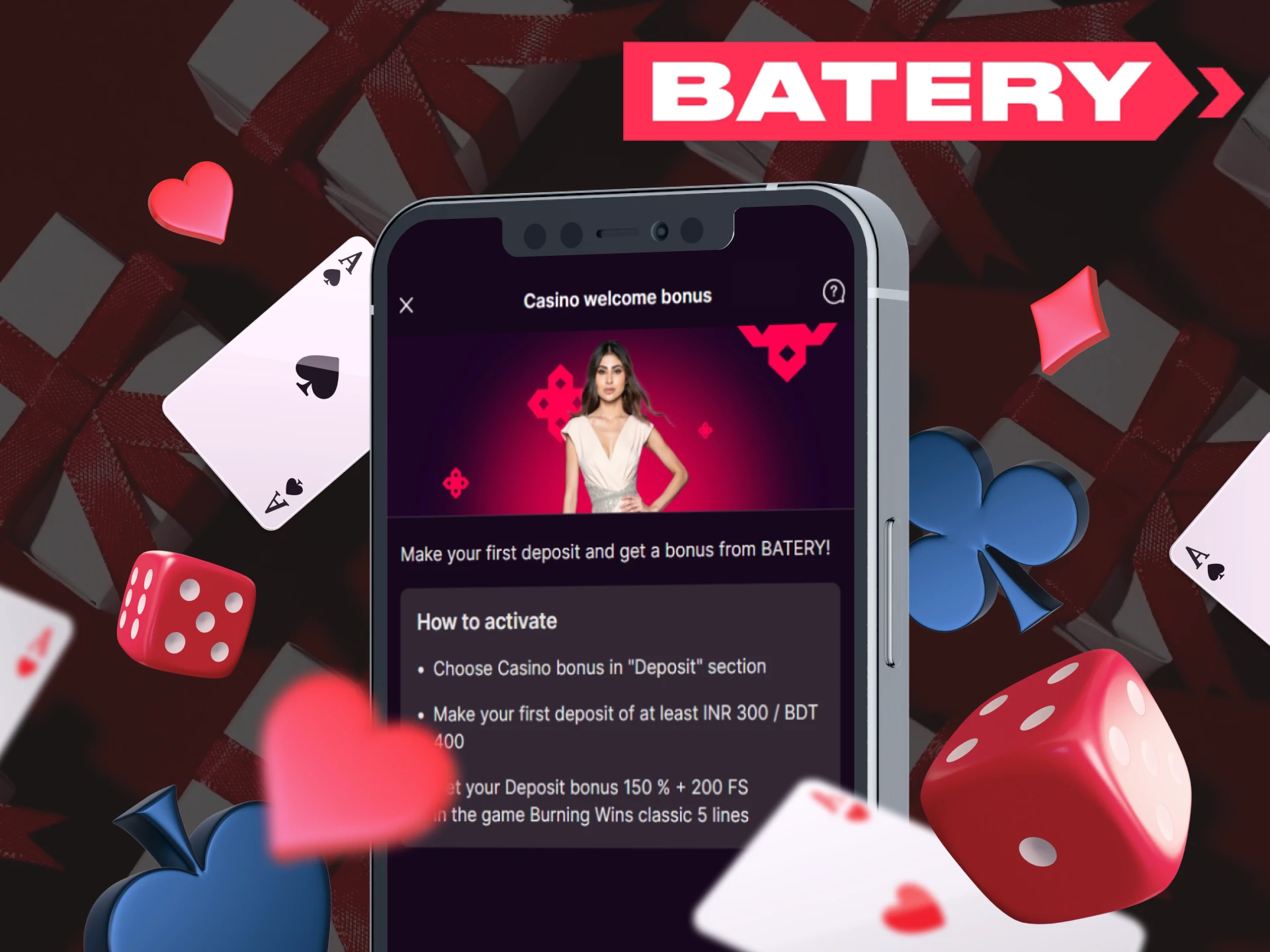 Take advantage of an excellent welcome bonus for casino games on the Batery app.