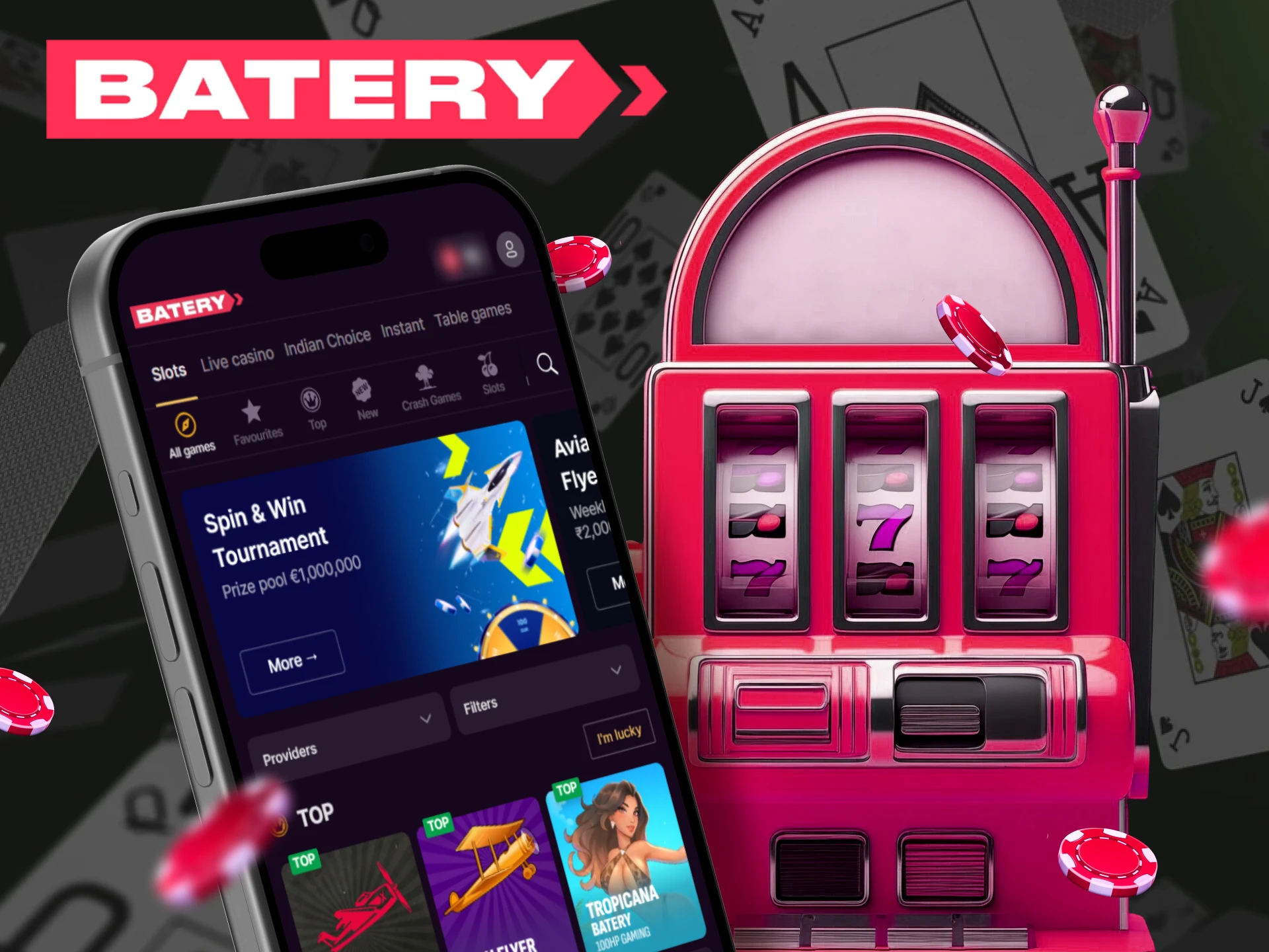 Dive into the diverse selection of casino games available on the Batery app.