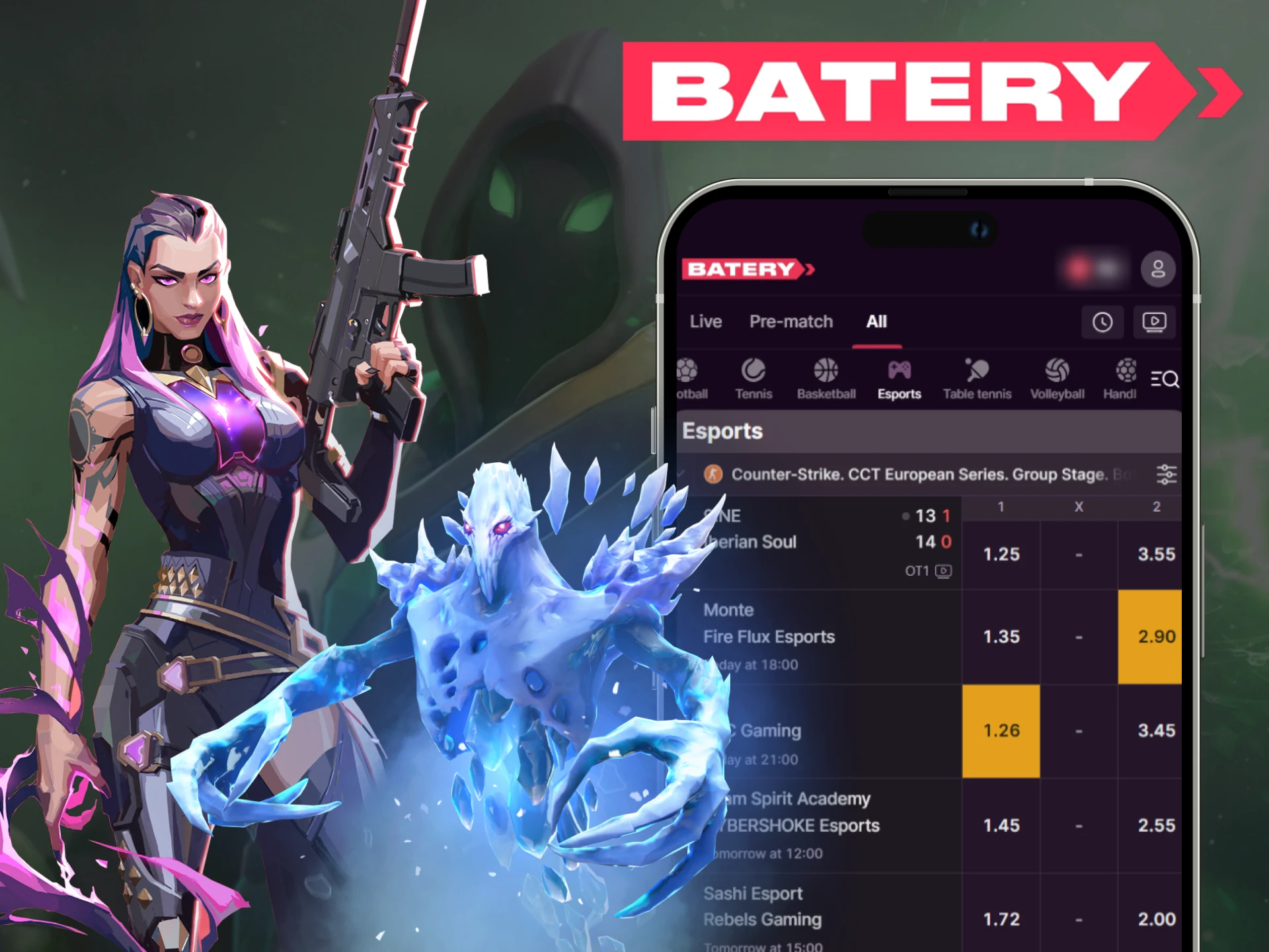 Enjoy betting on your favorite esports teams using the Batery app.