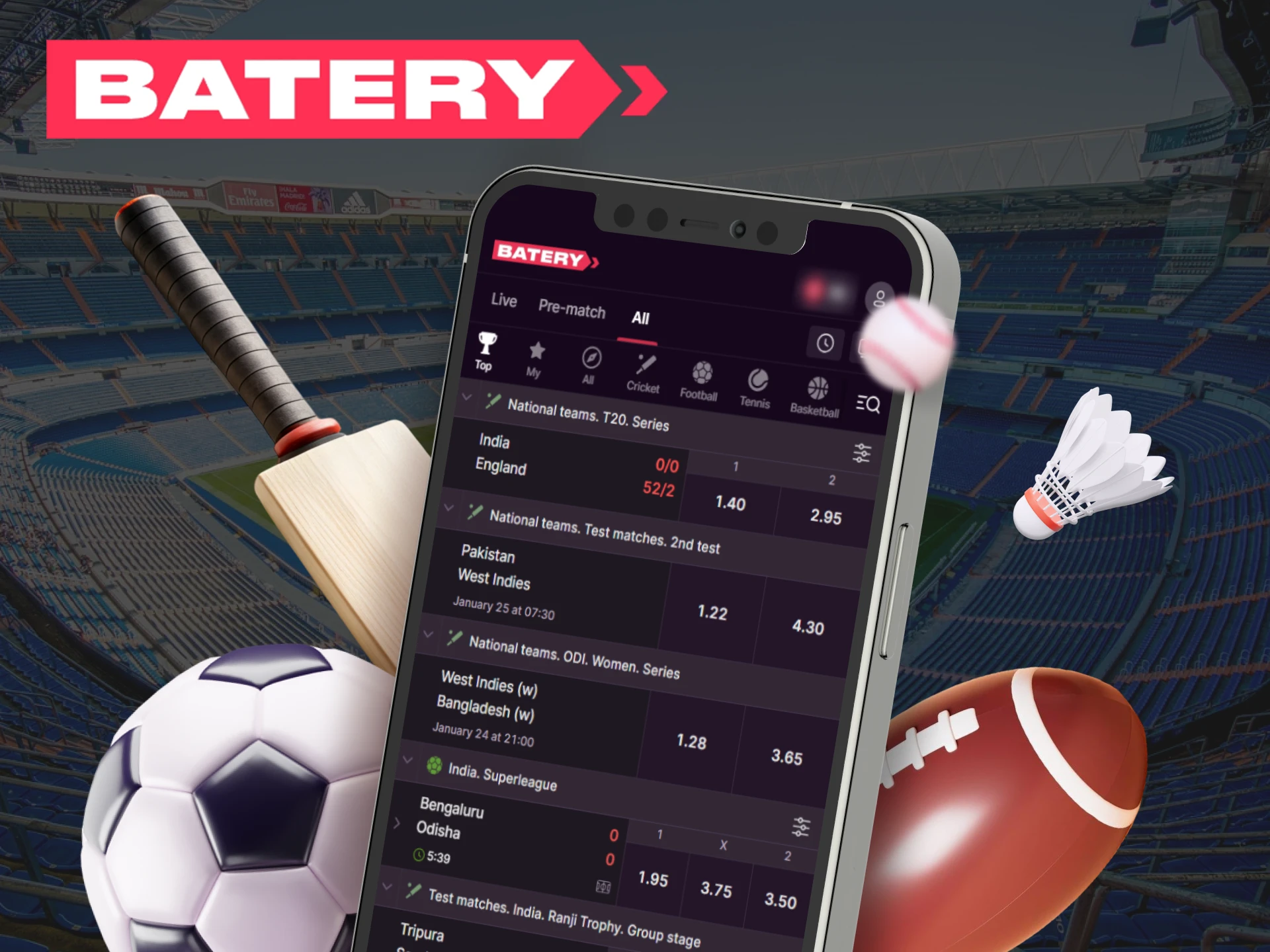 Bet on your favorite sports anytime, anywhere via the Batery app.