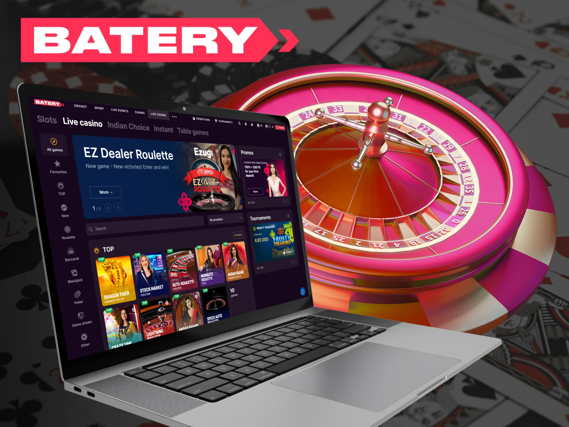 Try your luck with gambling online at Batery.