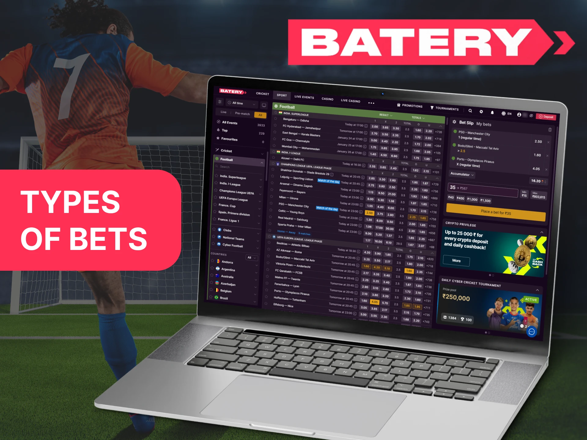 Explore the variety of bet types offered at Batery.