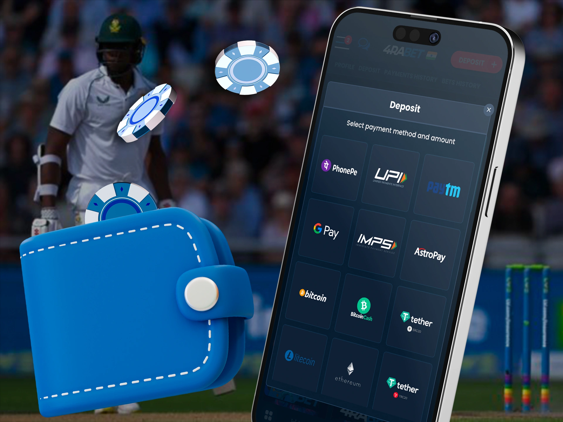 Top up your account to start betting on cricket through the app.