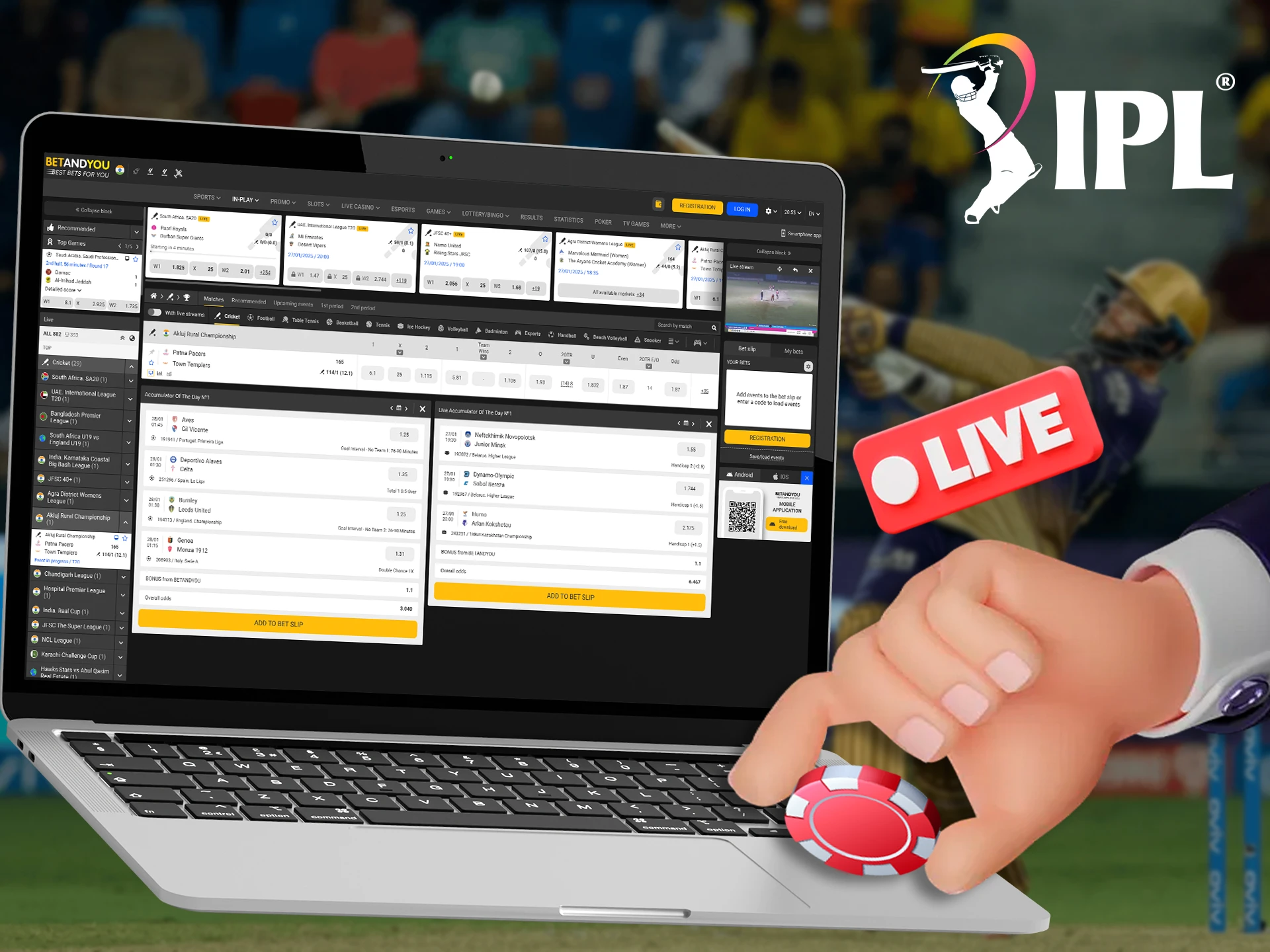 Place your bets while watching the IPL live match.