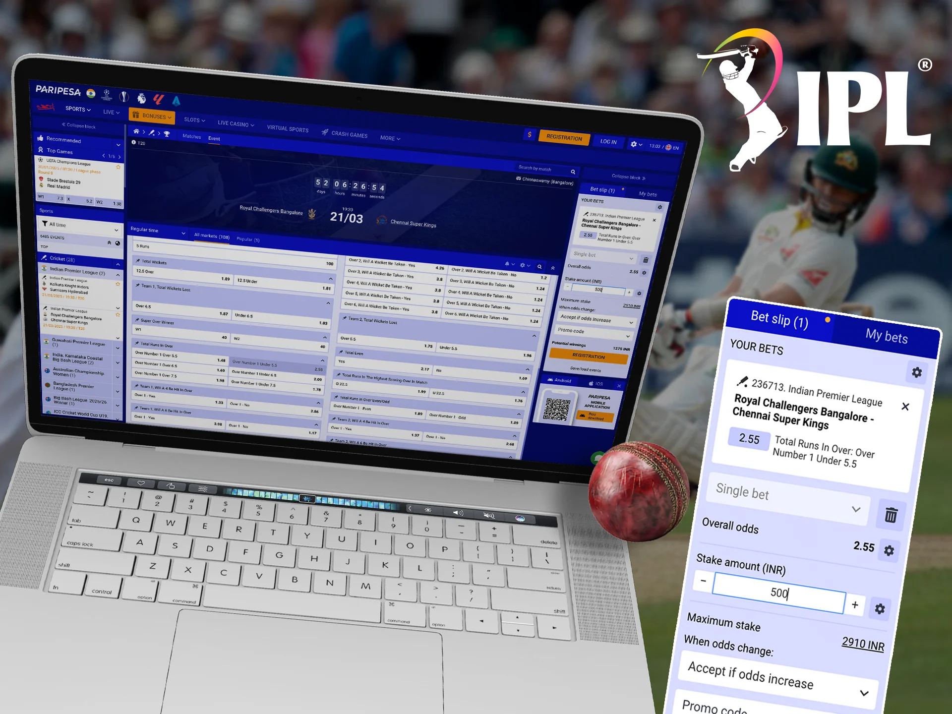 Try betting at Total Runs on the IPL tournament where great odds await you.