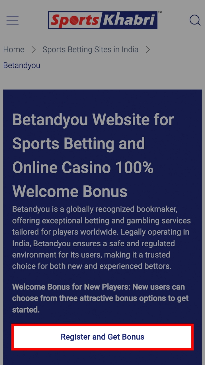 Find the Betandyou registration button at the top of this page.