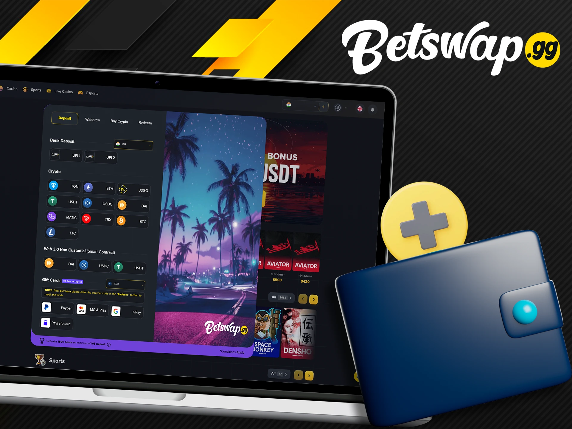 Use any of the available payment methods to make a deposit at Betswap gg.