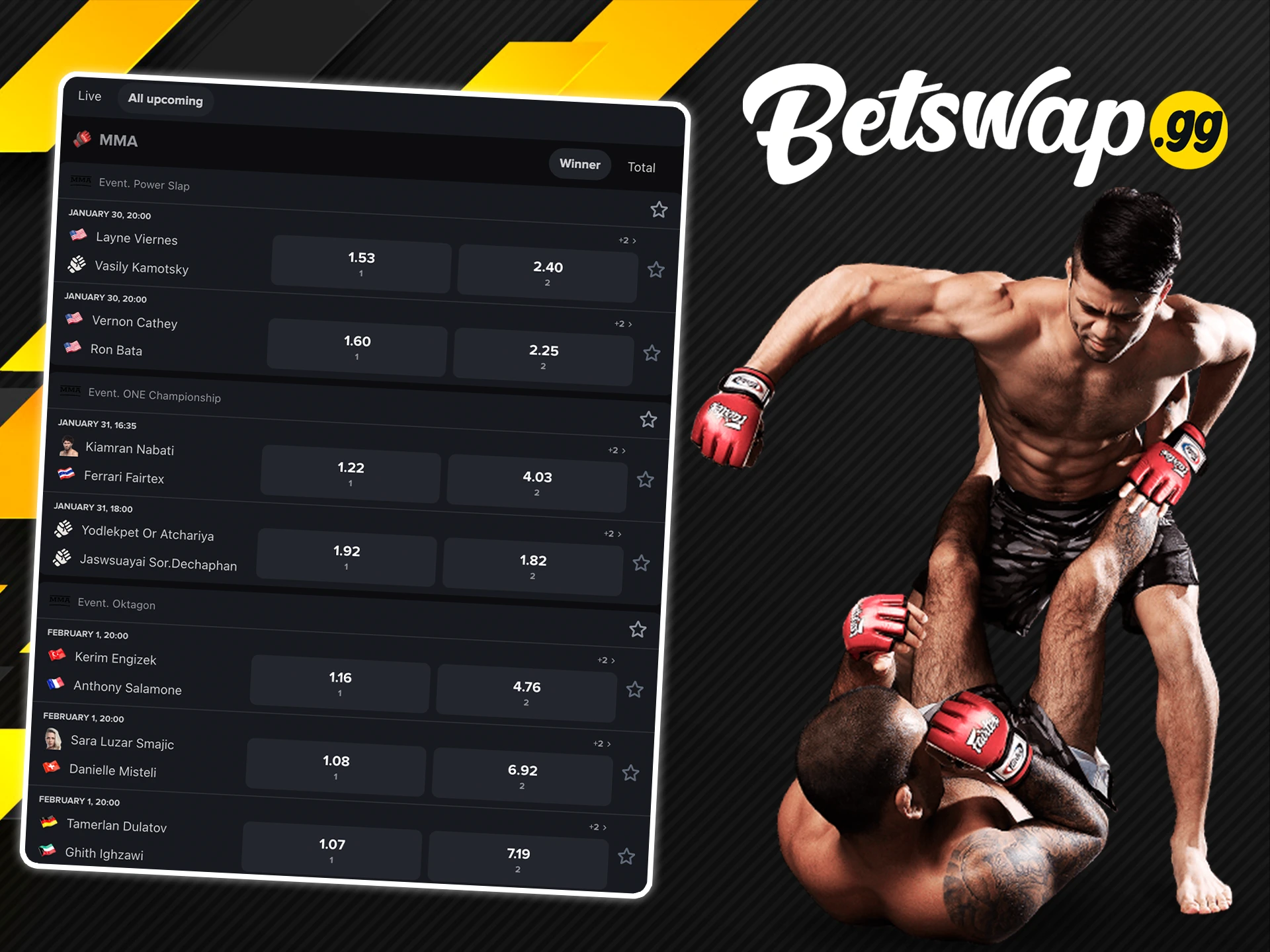 Pick a winner for your MMA fights at Betswap gg.