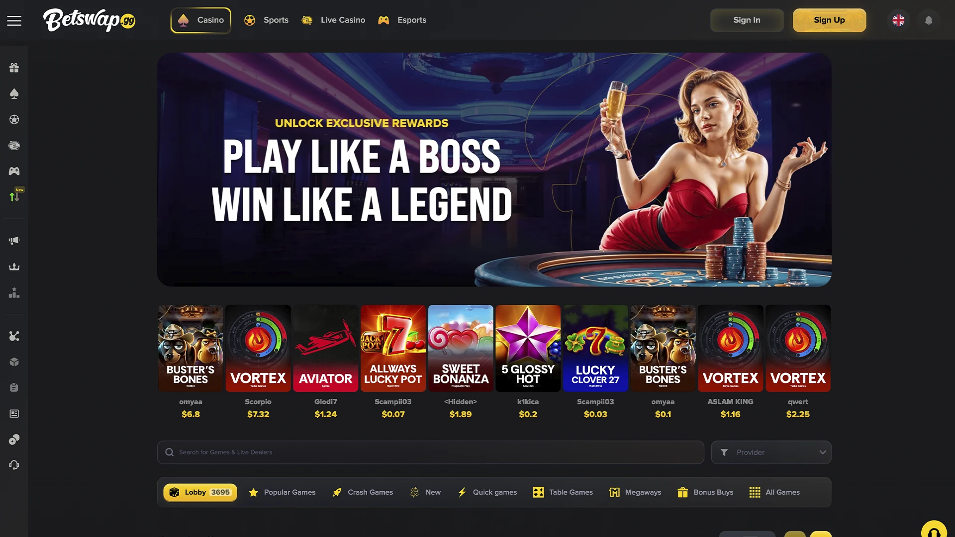 Betswap gg offers its players a large selection of casino games.