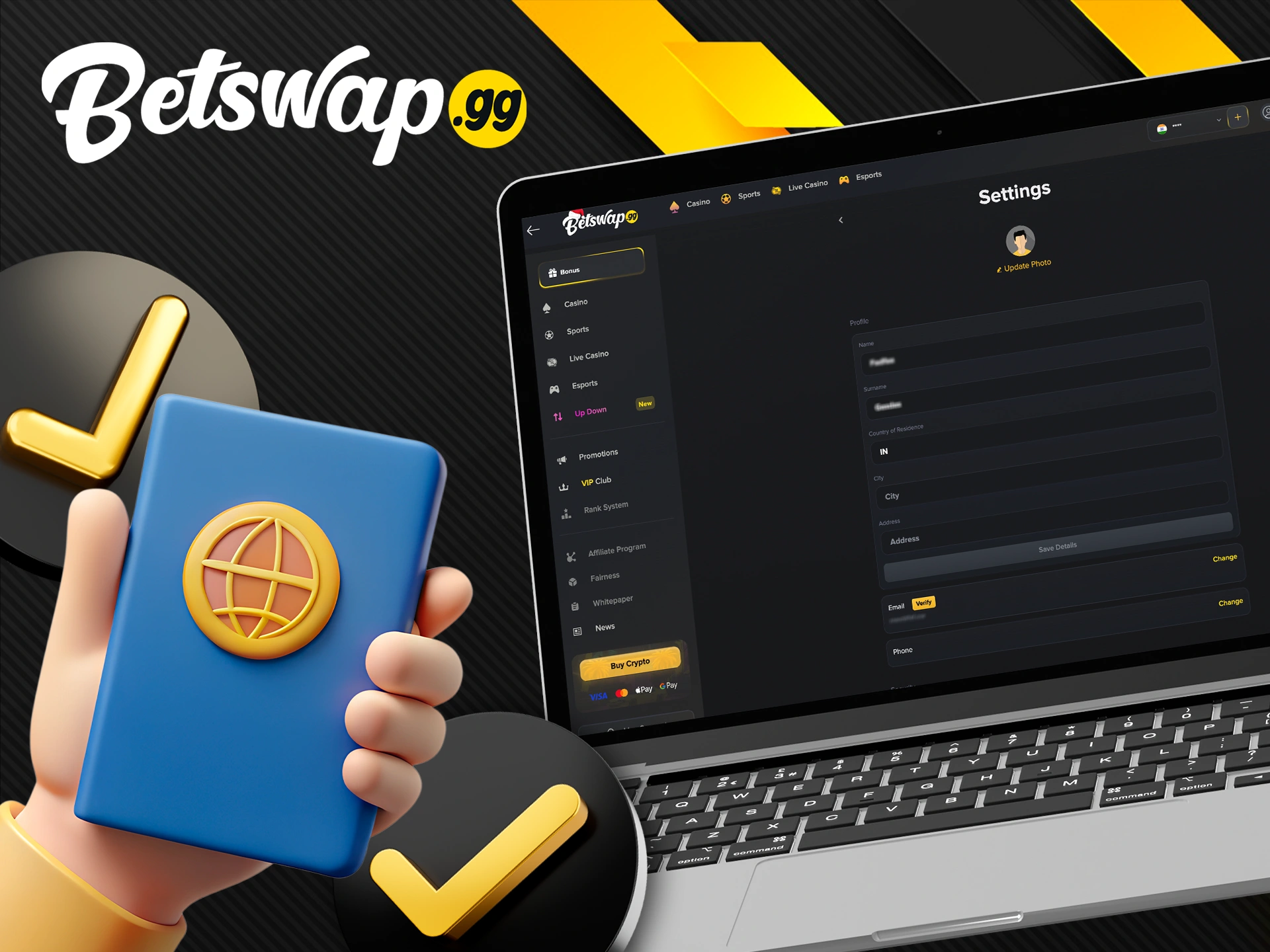 Verify your account using your personal information at Betswap gg.