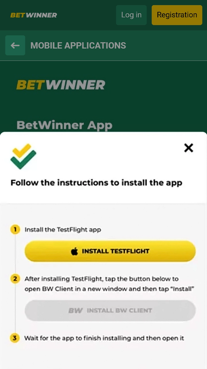 Follow the instructions to complete the installation of the Betwinner iOS app.