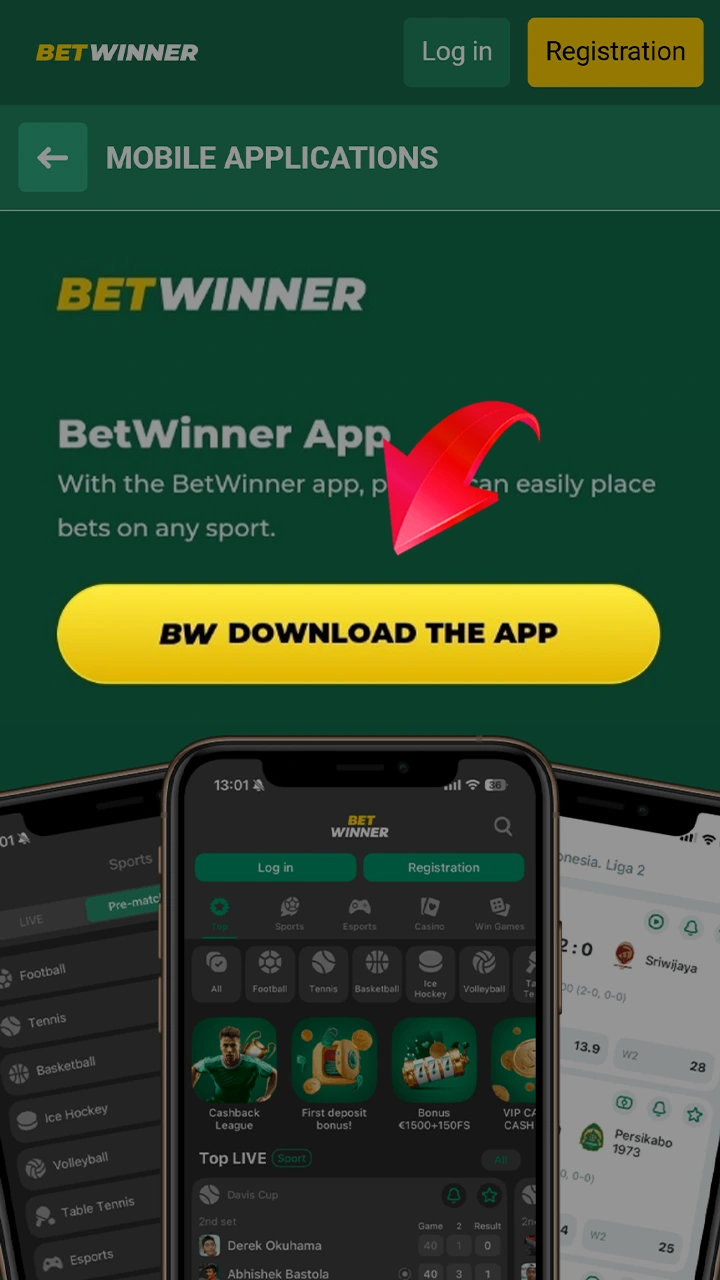 Use the download button of the Betwinner application.