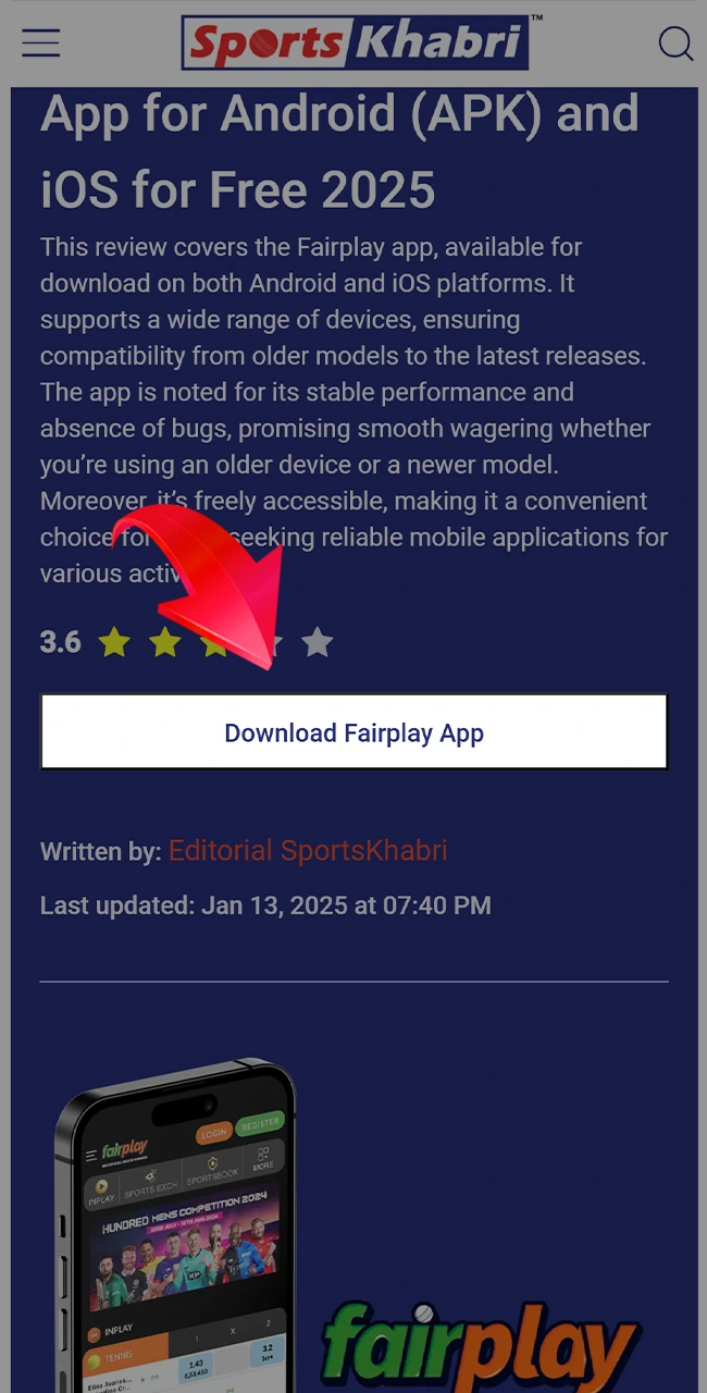 Click on the specially prepared link to download the Fairplay app.