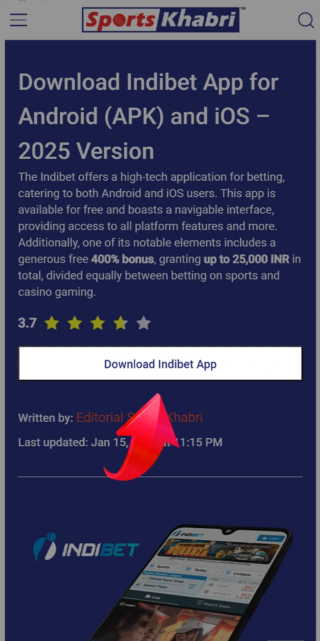 Start installing the Indibet app by clicking the download button.