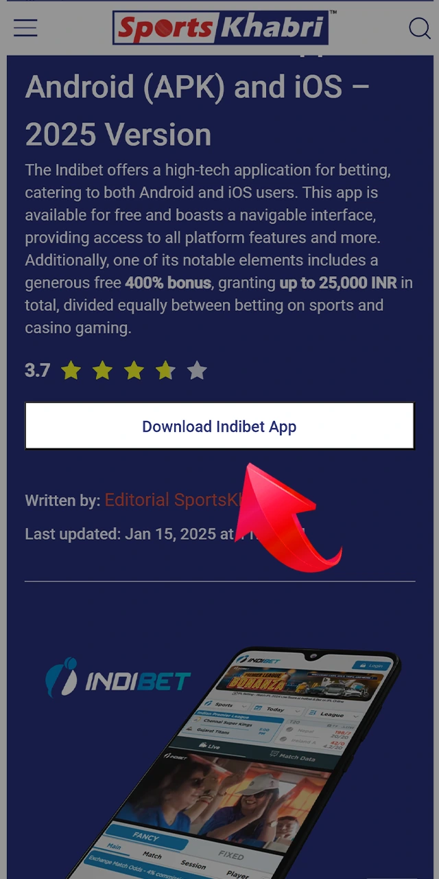 Installing the Indibet app on your Android device starts by clicking on the link.