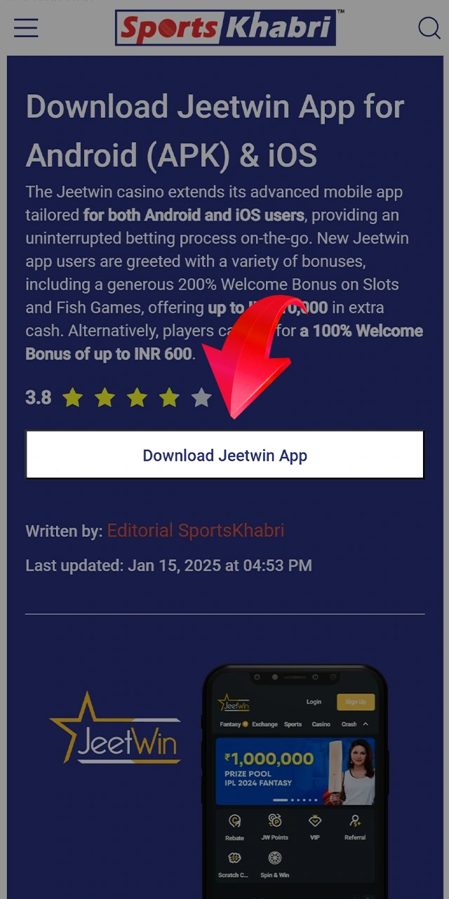 Use our link to start installing the Jeetwin app.