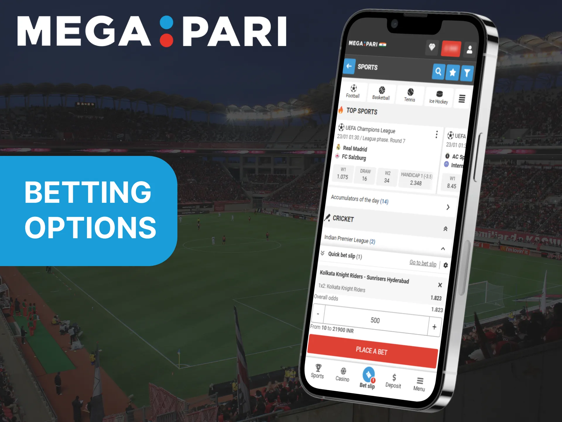 The megapari app offers a wide range of betting options.