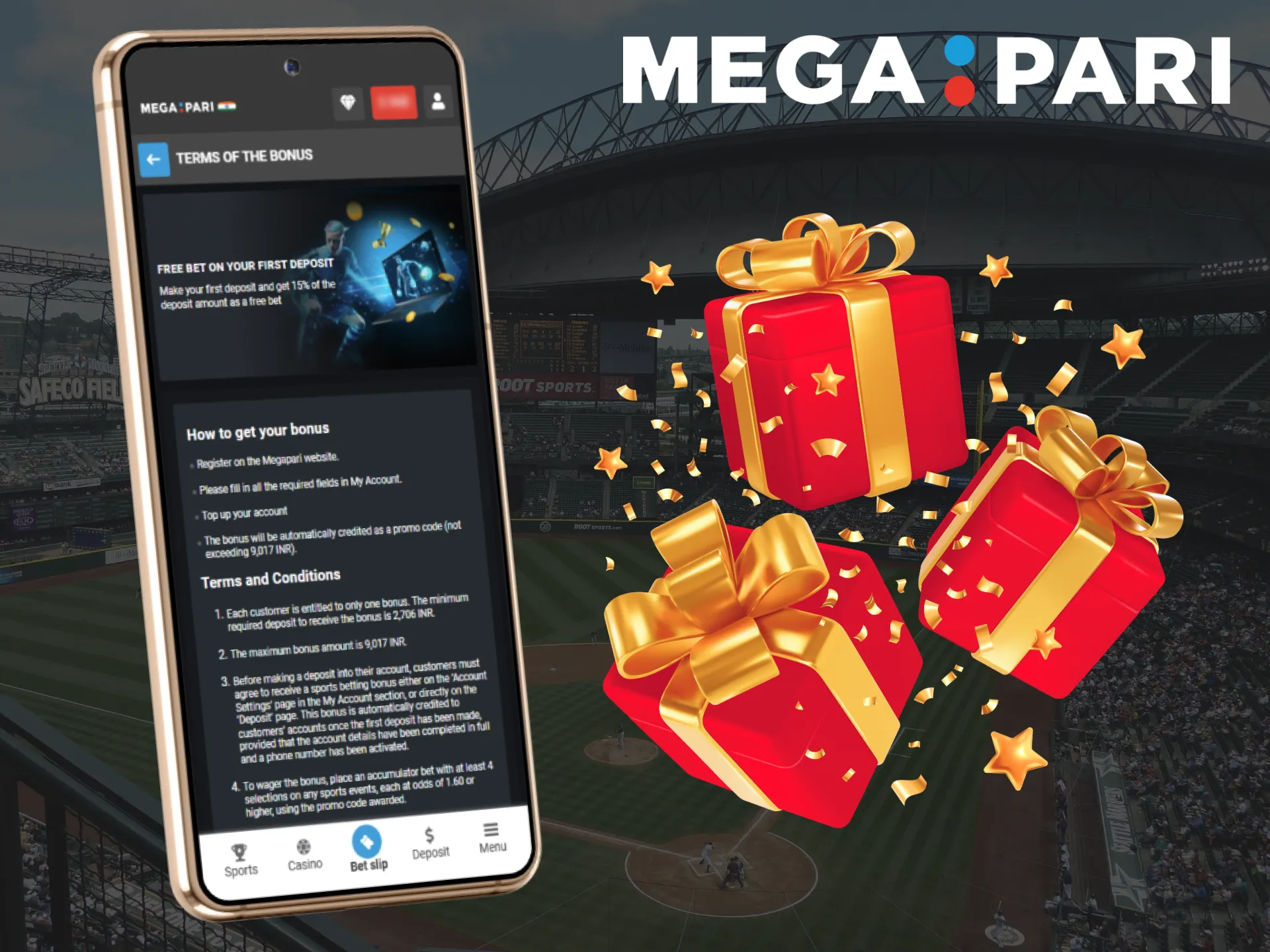 The Megapari app offers a free bet upon the initial deposit.