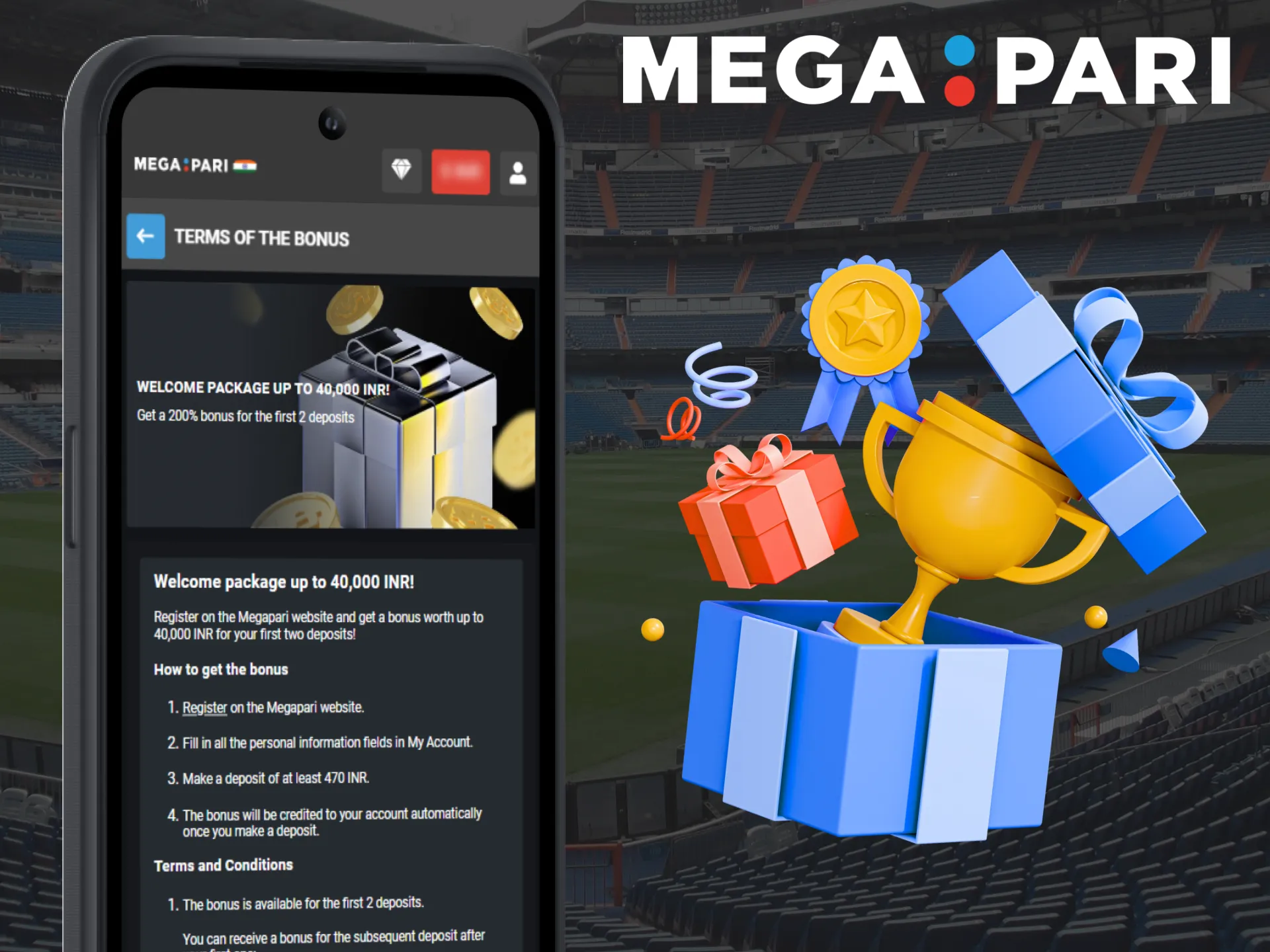 The Megapari app offers users a Sport Welcome Bonus.