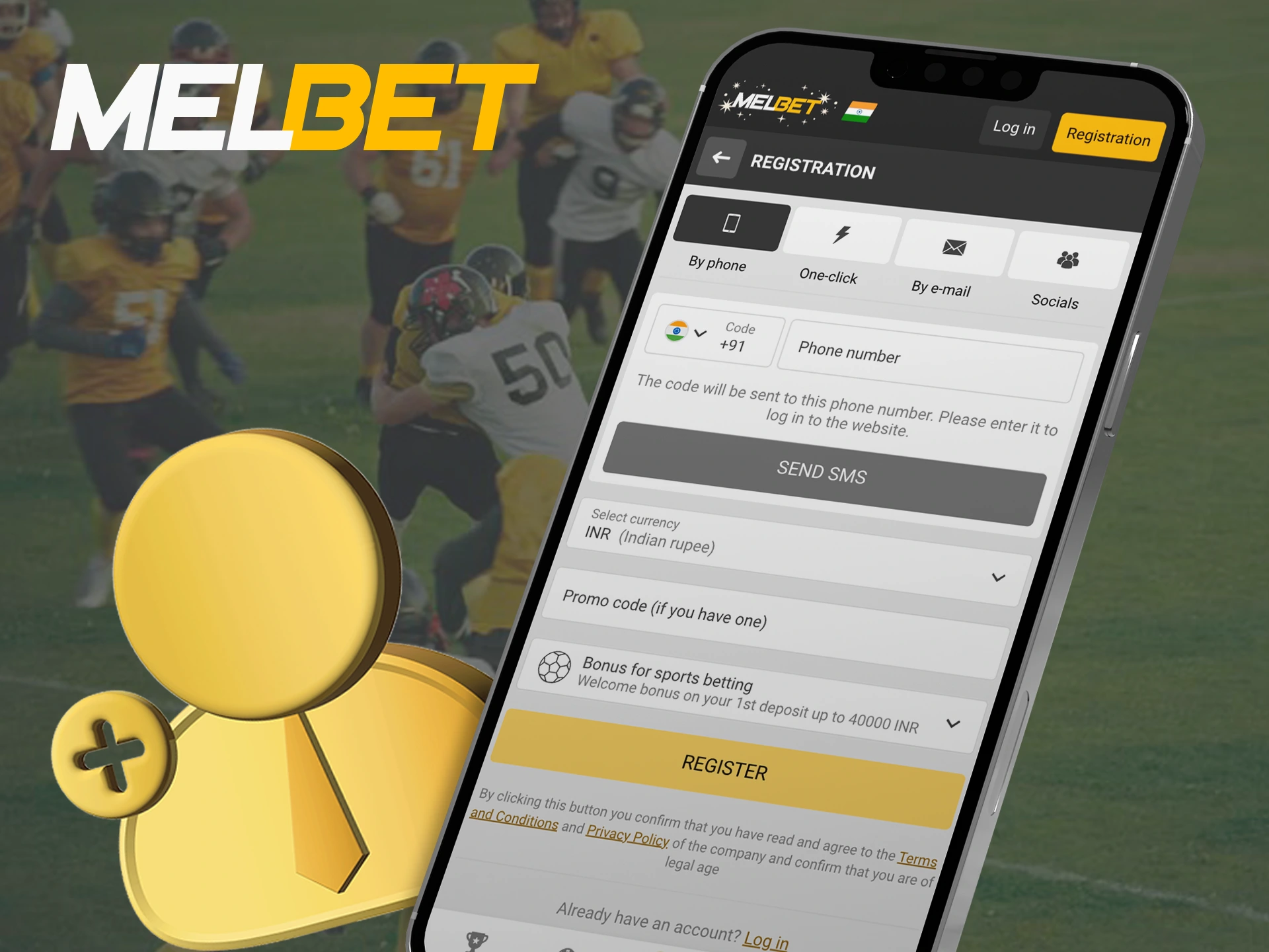 Create an account with Melbet to start playing in the app.