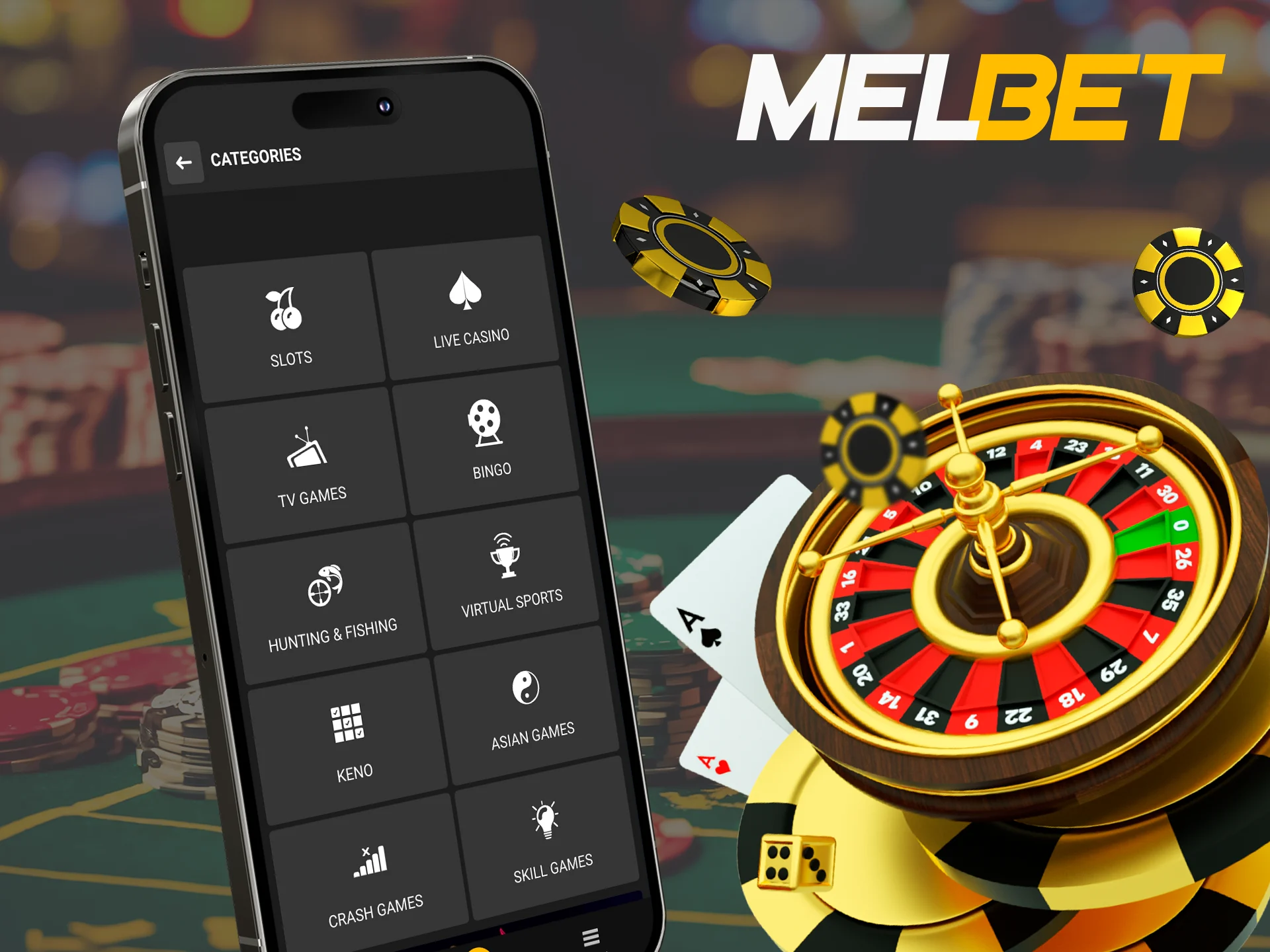 Luck awaits you in the casino section of the Melbet app.