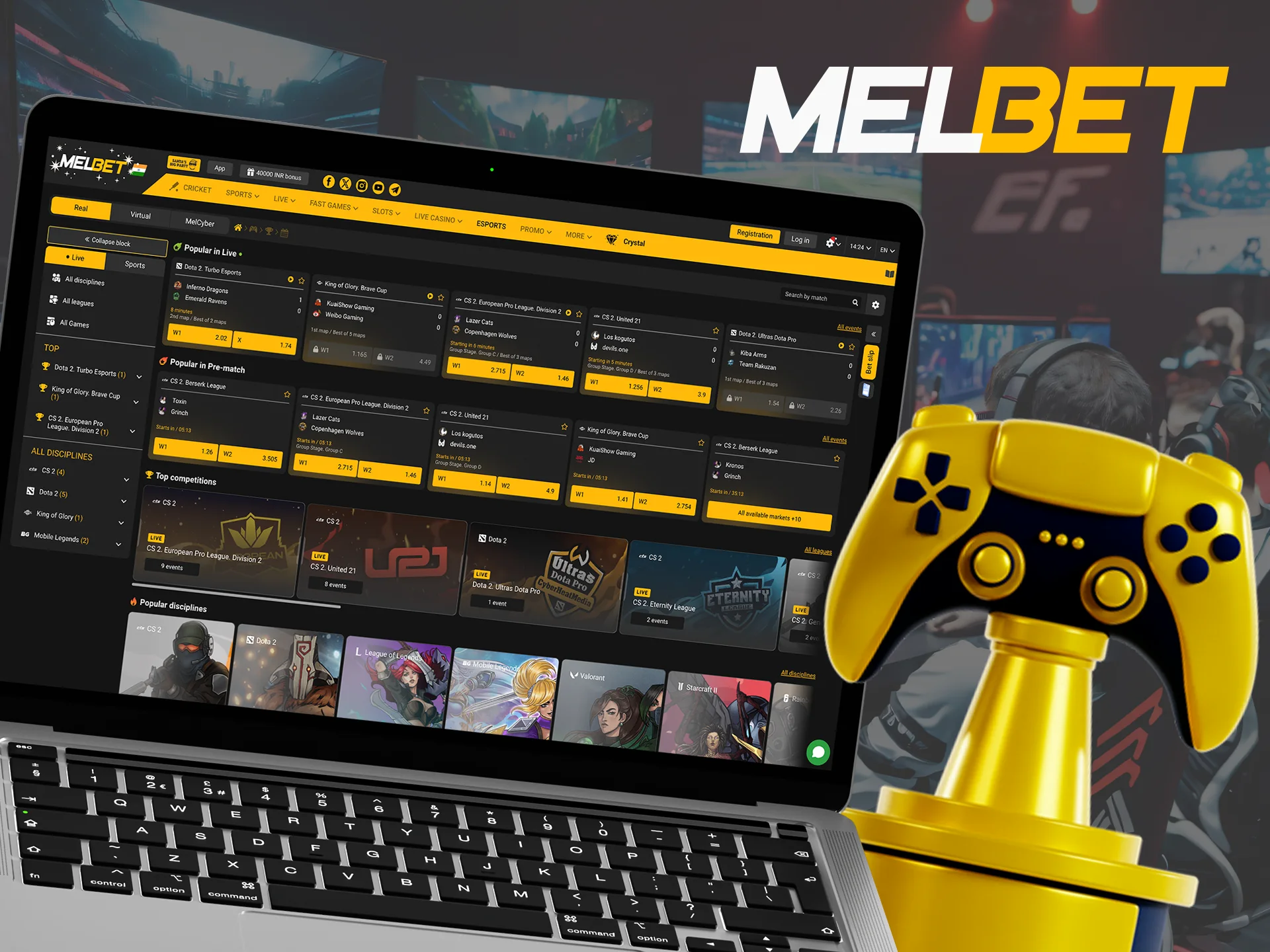 Cheer on your favorite team or game in the Esport section at Melbet.