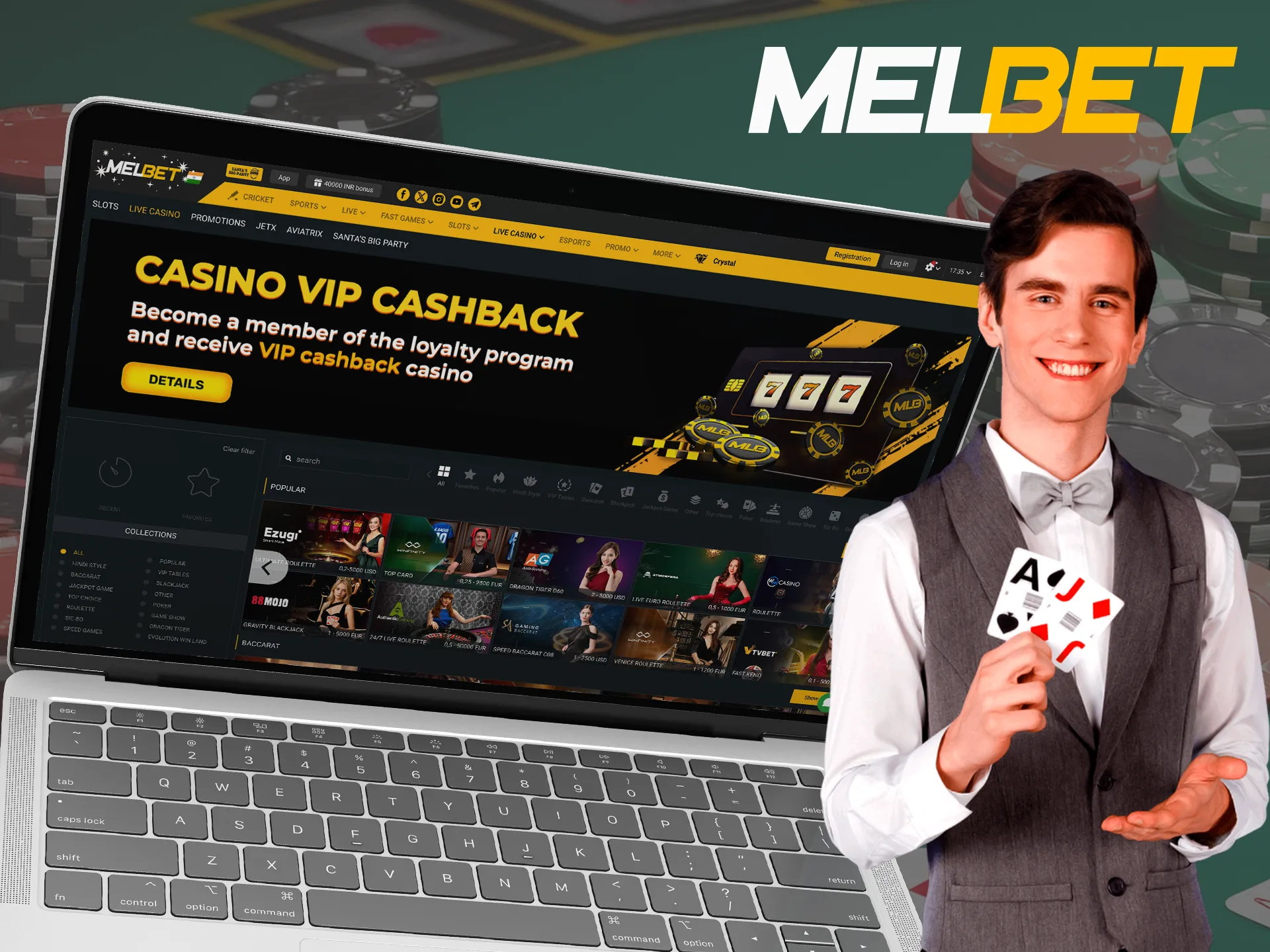 Bet with live dealers at Melbet live casino.