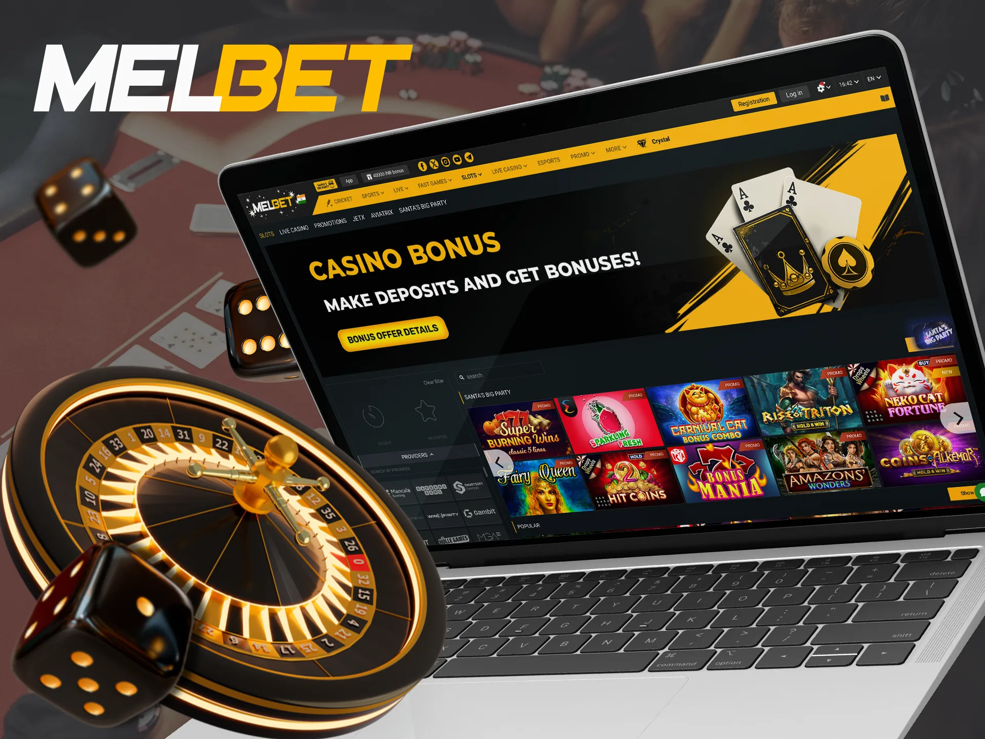 Place your bets on your favorite games in the Melbet casino section.