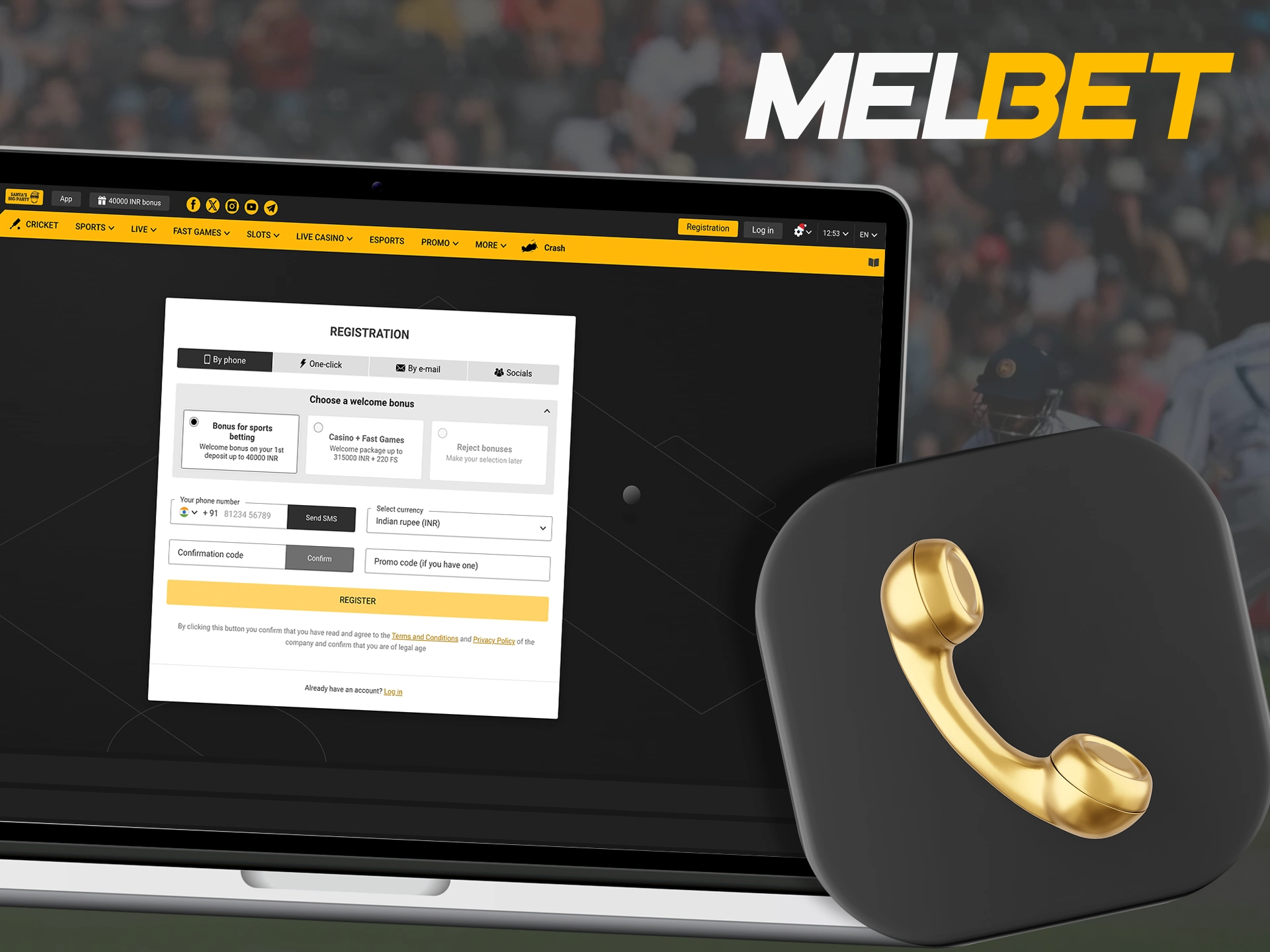 Enter your phone number to create an account with Melbet.