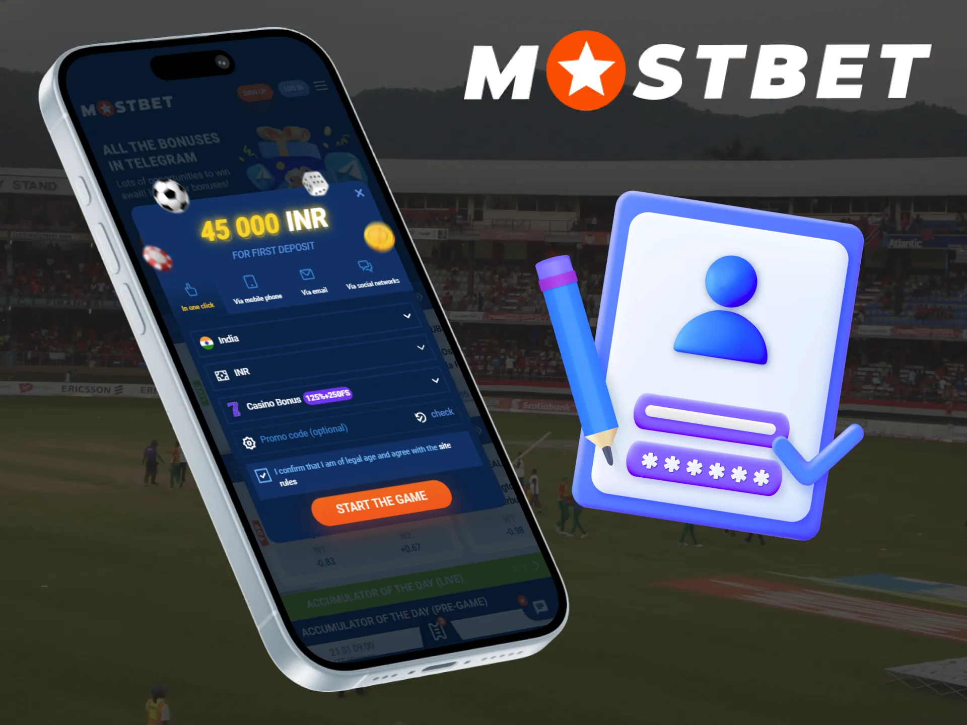 The process of creating an account on the Mostbet mobile app.