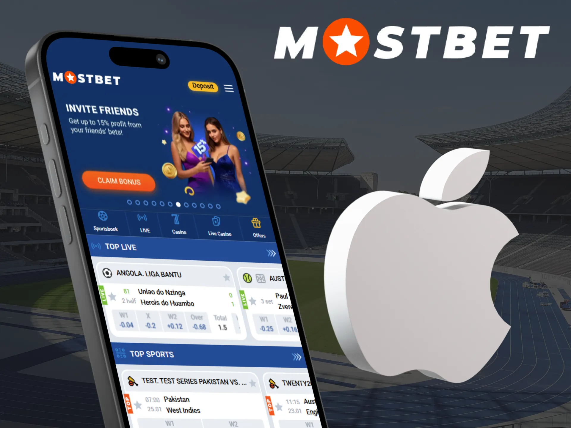 Get the Mostbet app for iOS and set it up.