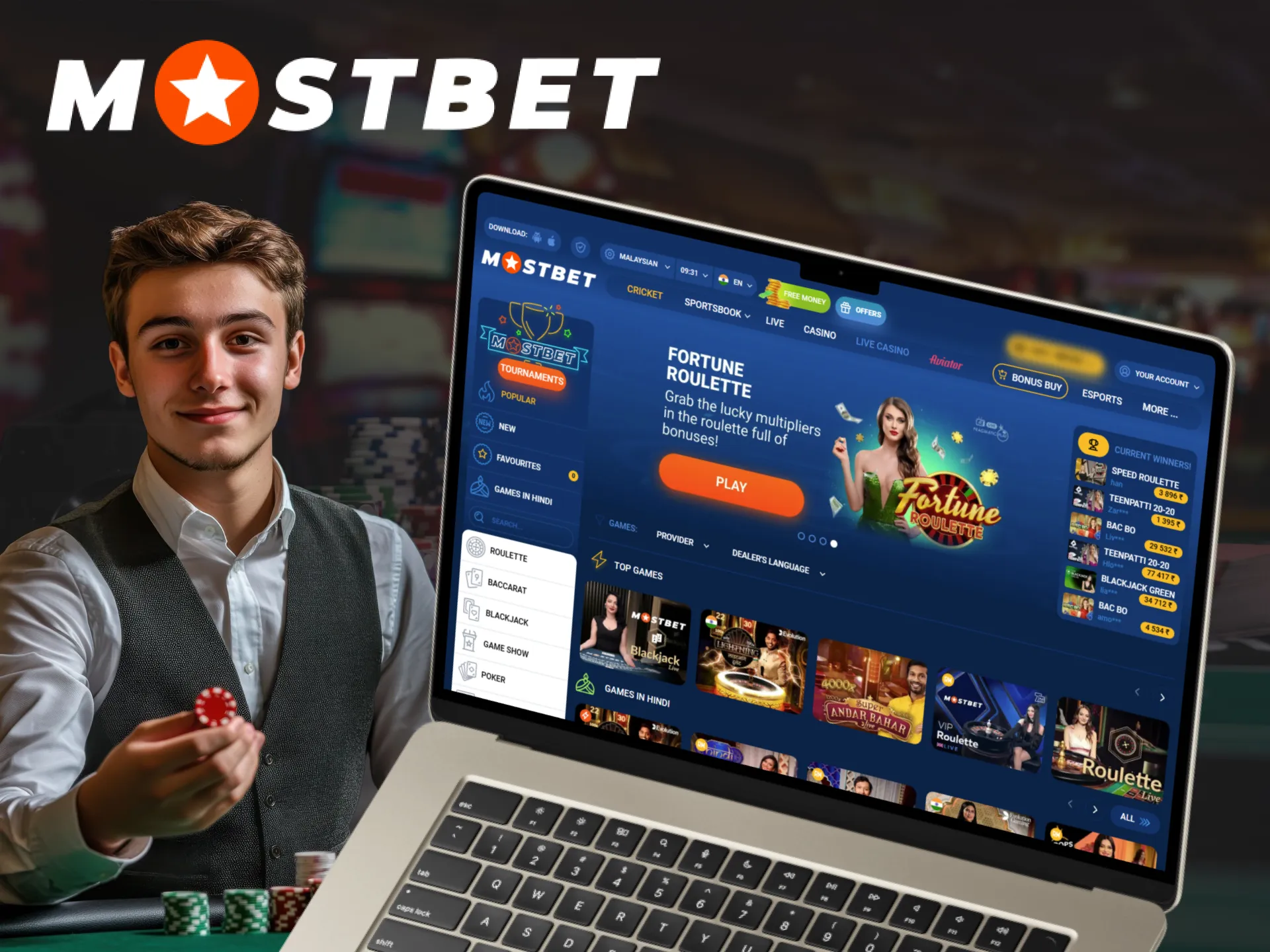 Indian players can experience the exciting live casino at Mostbet.