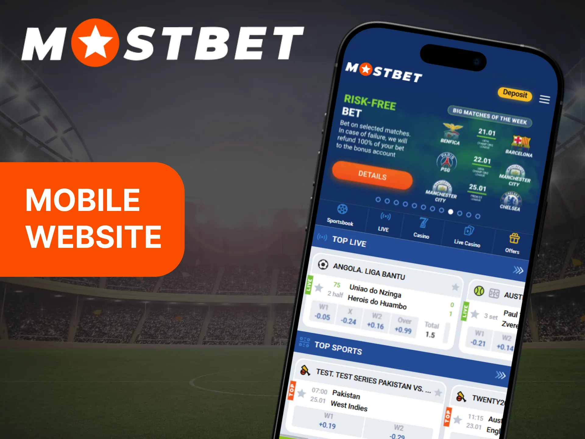 The mobile version of Mostbet is easy to use.