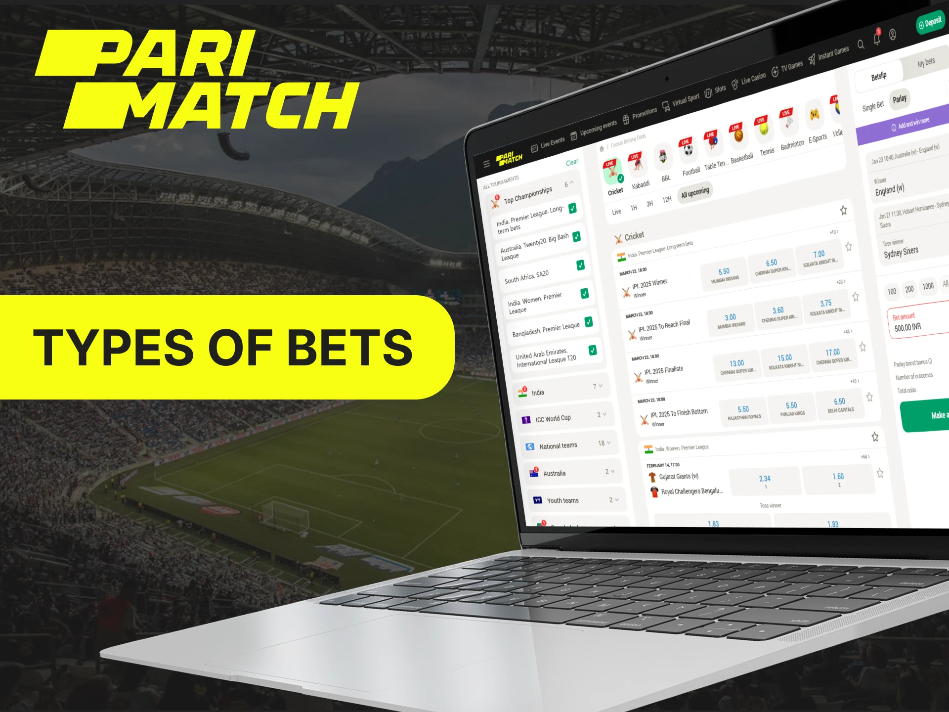 Explore the wide range of betting options available at Parimatch.