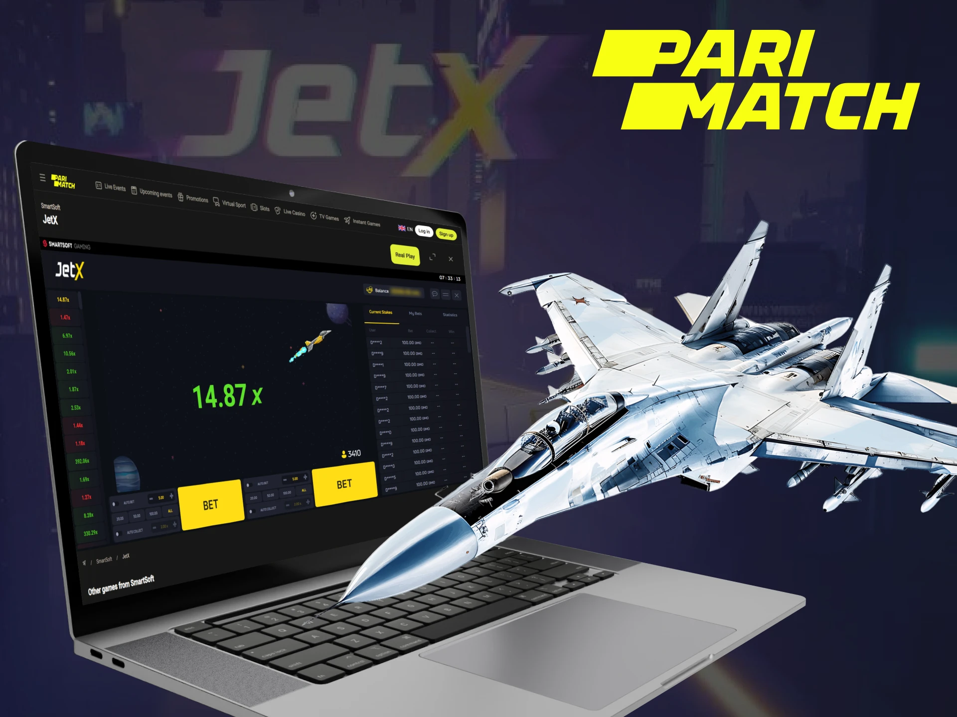 Get immersed in the exciting gameplay of JetX at Parimatch.