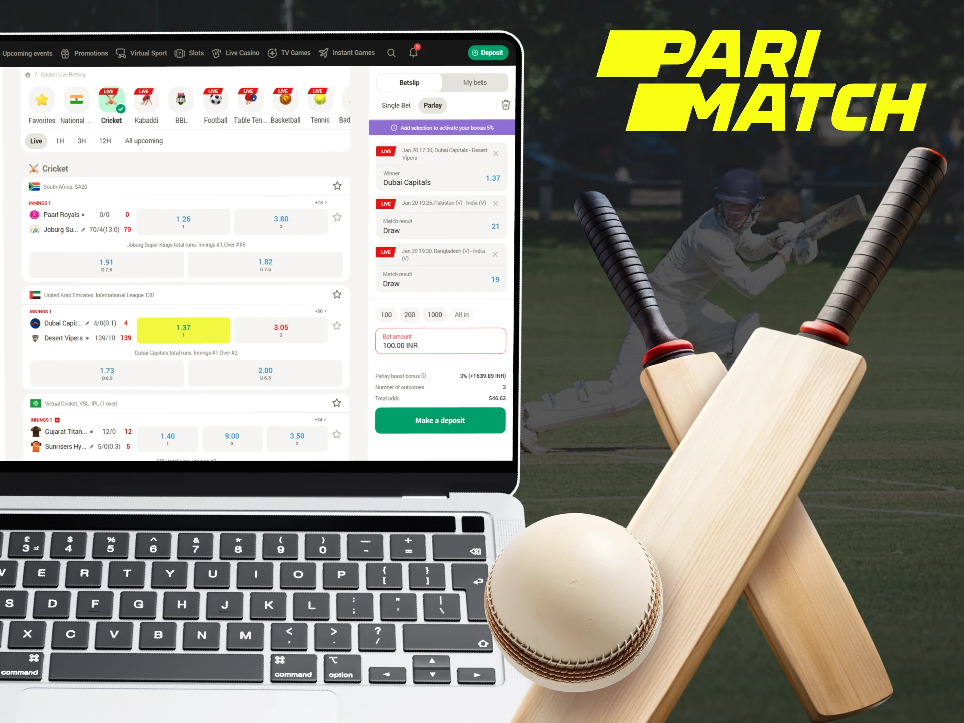 Bet on the best cricket events in India via Parimatch.