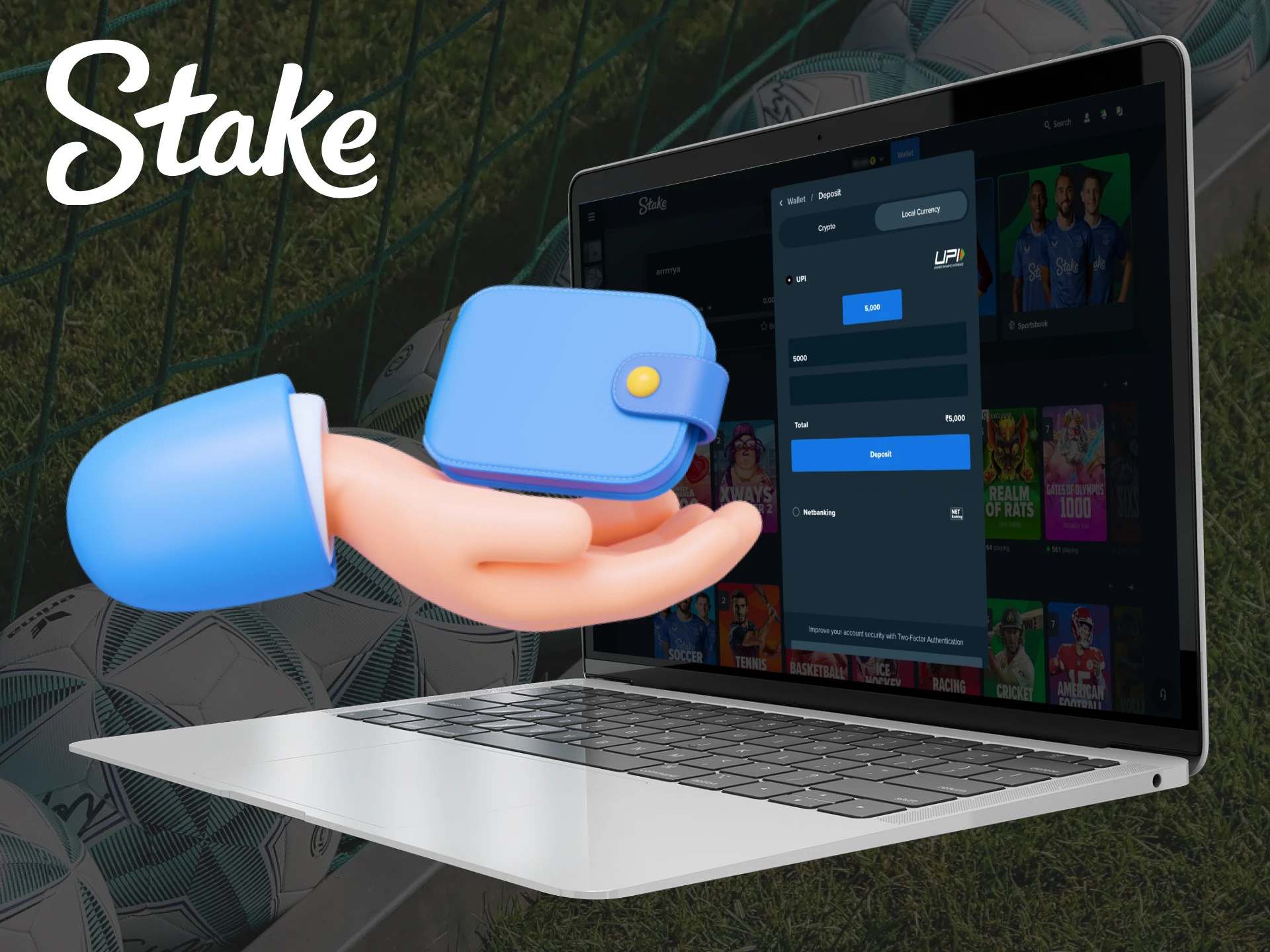 Effortlessly add money to your Stake account and start betting.