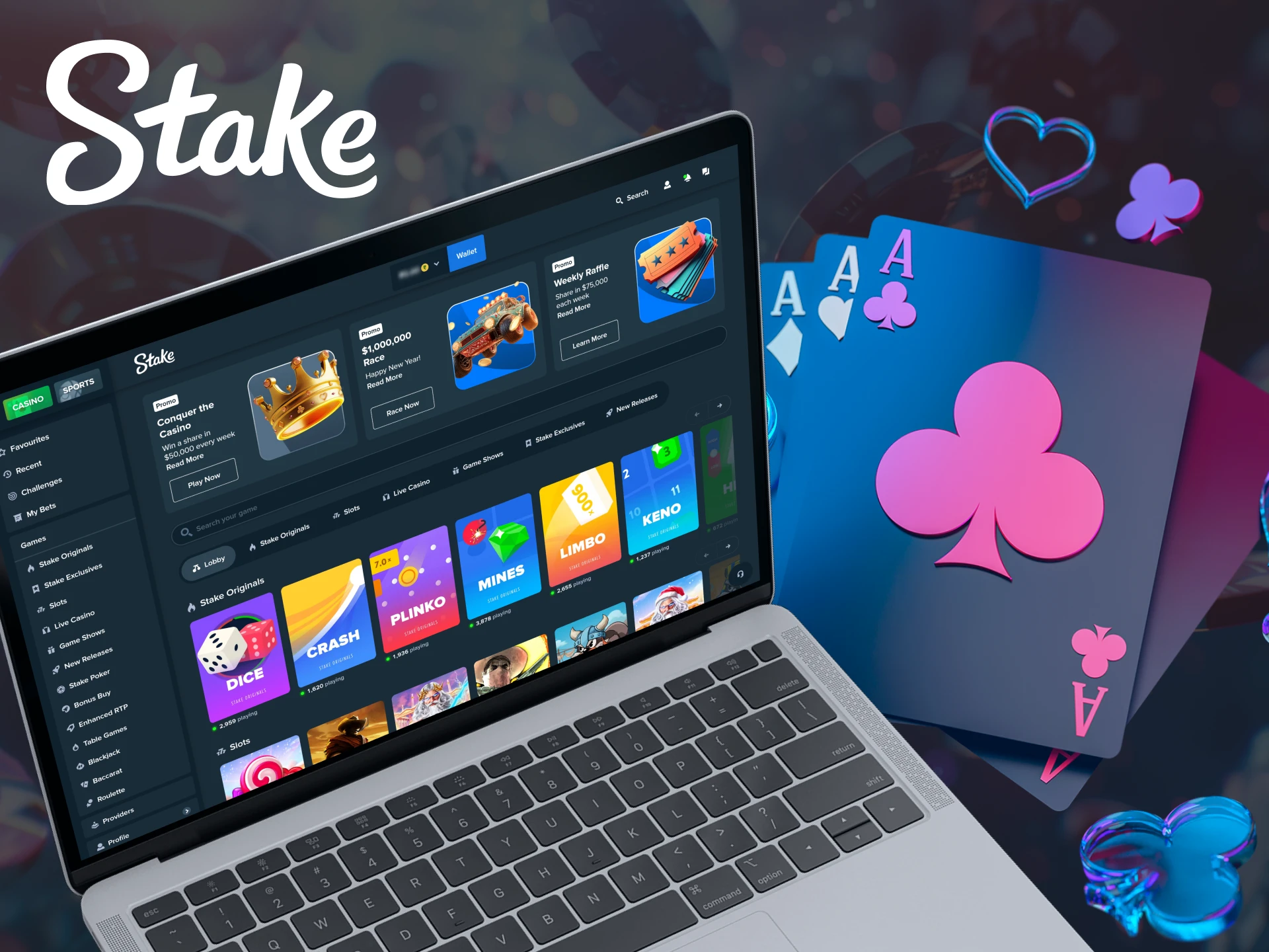 Browse through the diverse range of online casino games on Stake.