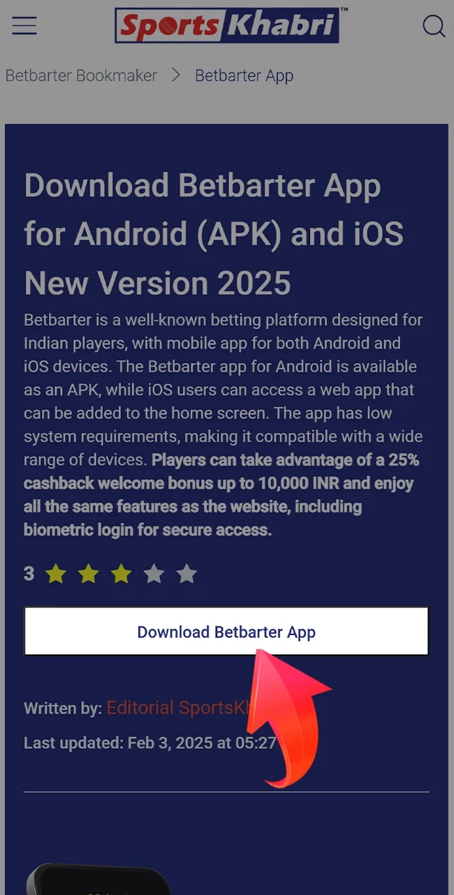 Click on the download button for the BetBarter app for iOS.