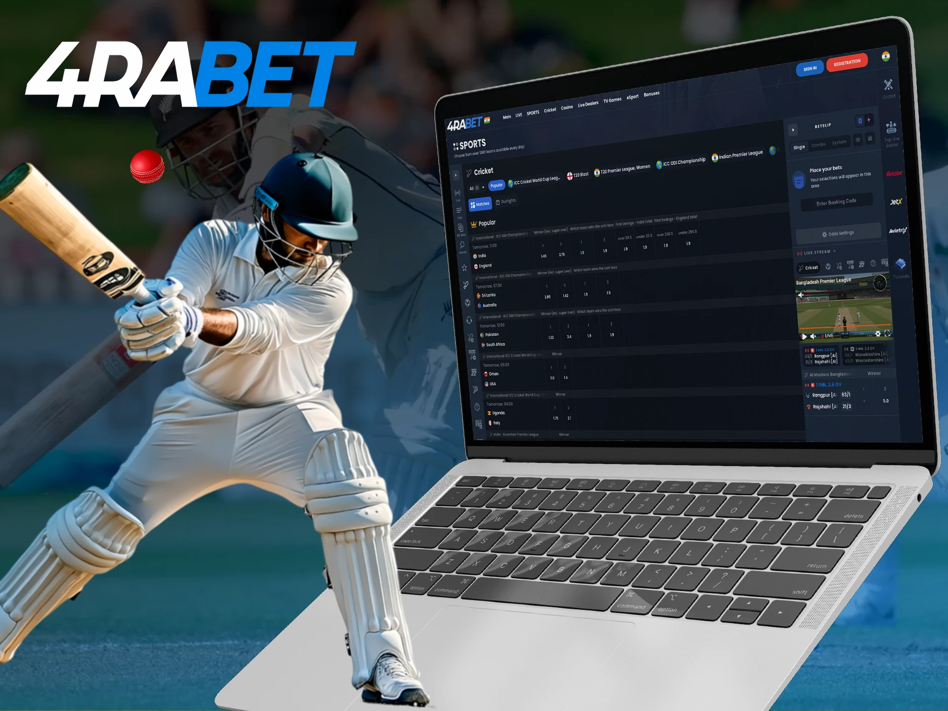 Bet on cricket with 4RaBet and get great odds to win.