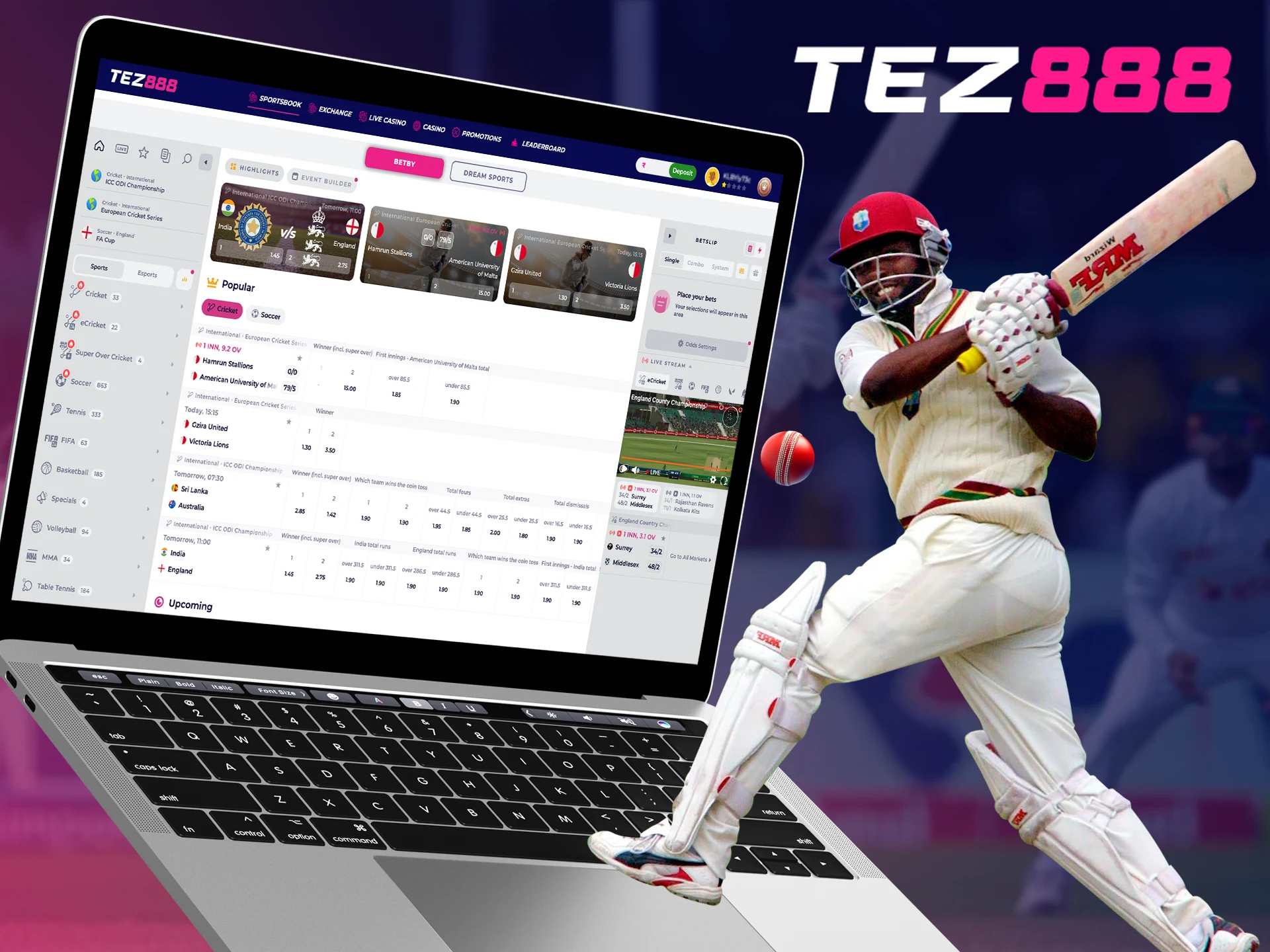 Start betting on cricket with one of the best bookmakers Tez888.