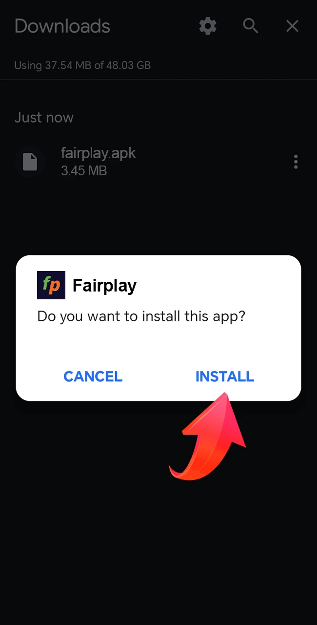 Confirm the installation of the Fairplay app on your phone.